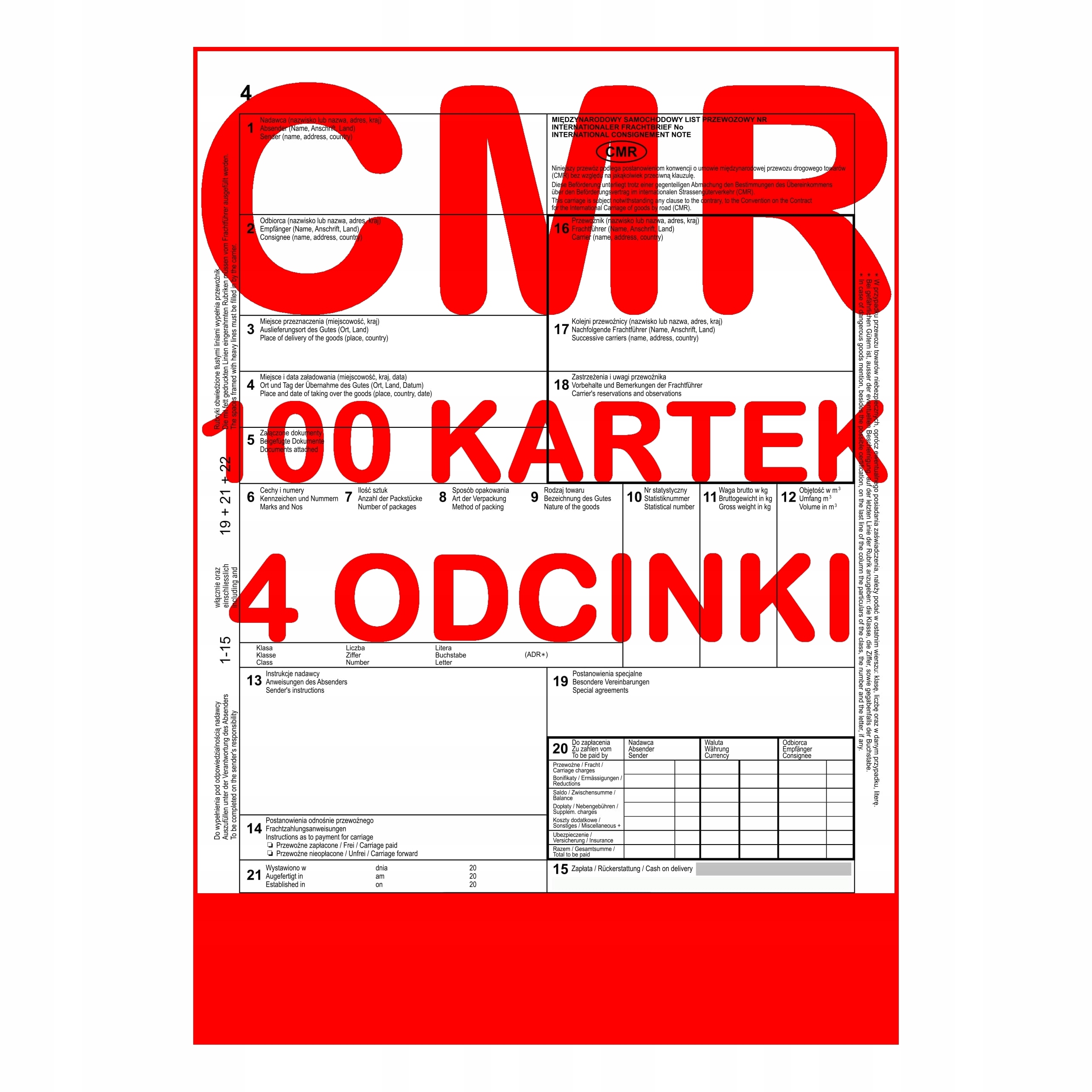 

Cmr List Przewozowy 100 kartek 4 odc. 25 kpl