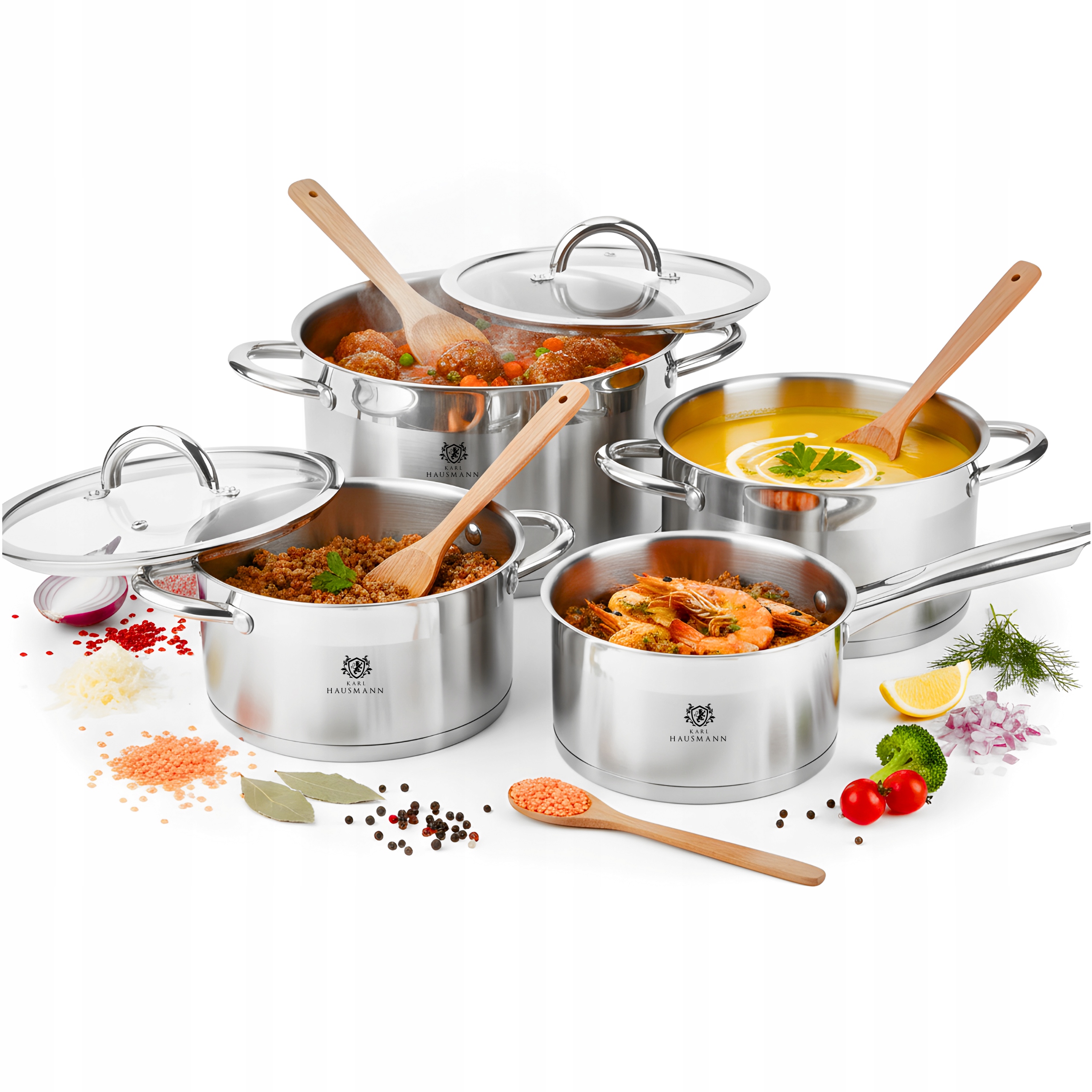 Kompletní Sada Hrnců Na Indukci Plyn 8 Ks Ocelové Hrnce Rendlík Ocel 18/0