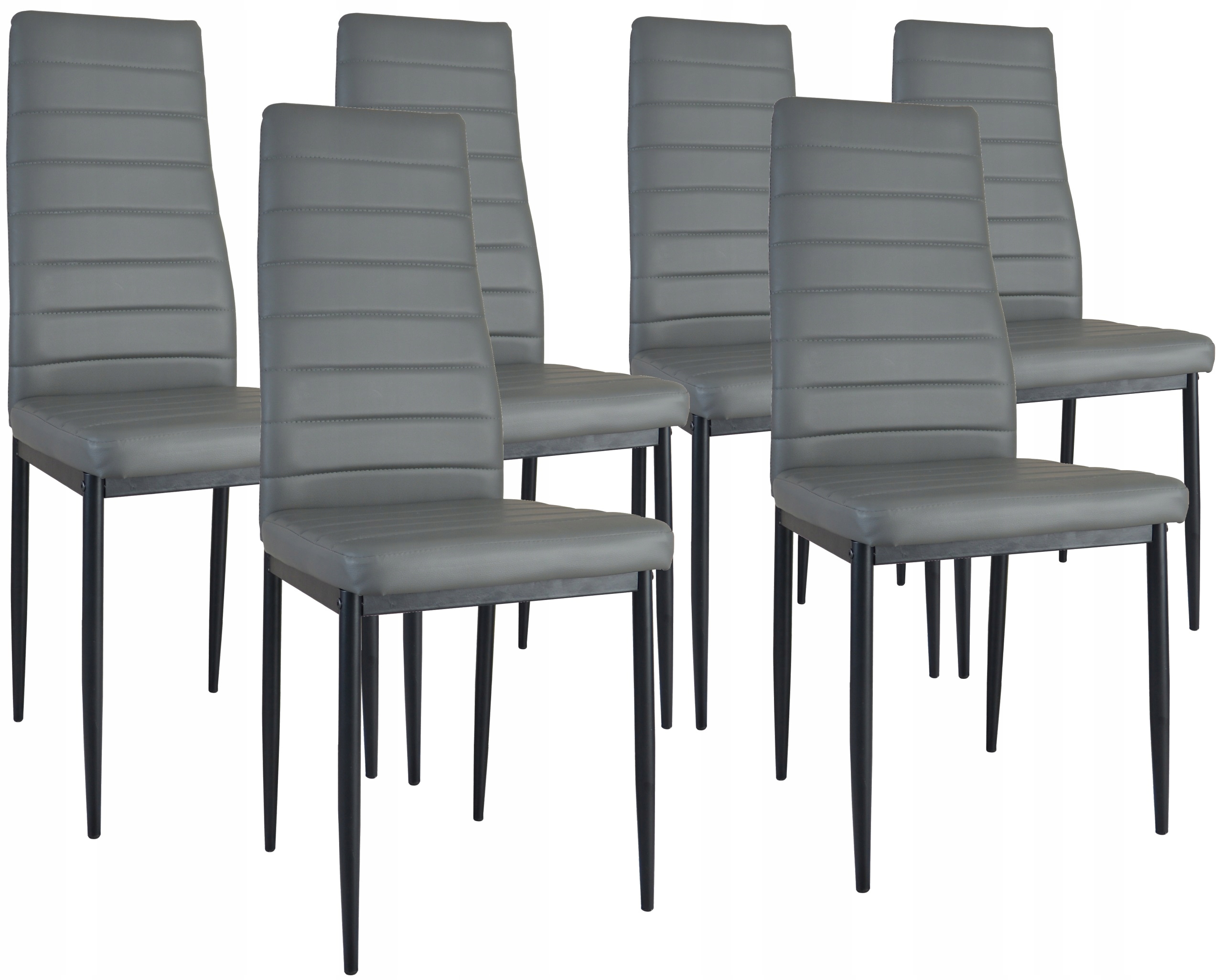 Zestaw 6 Krzeseł Brand tapicerowane szary ekoskóra przeszywane kuchnia