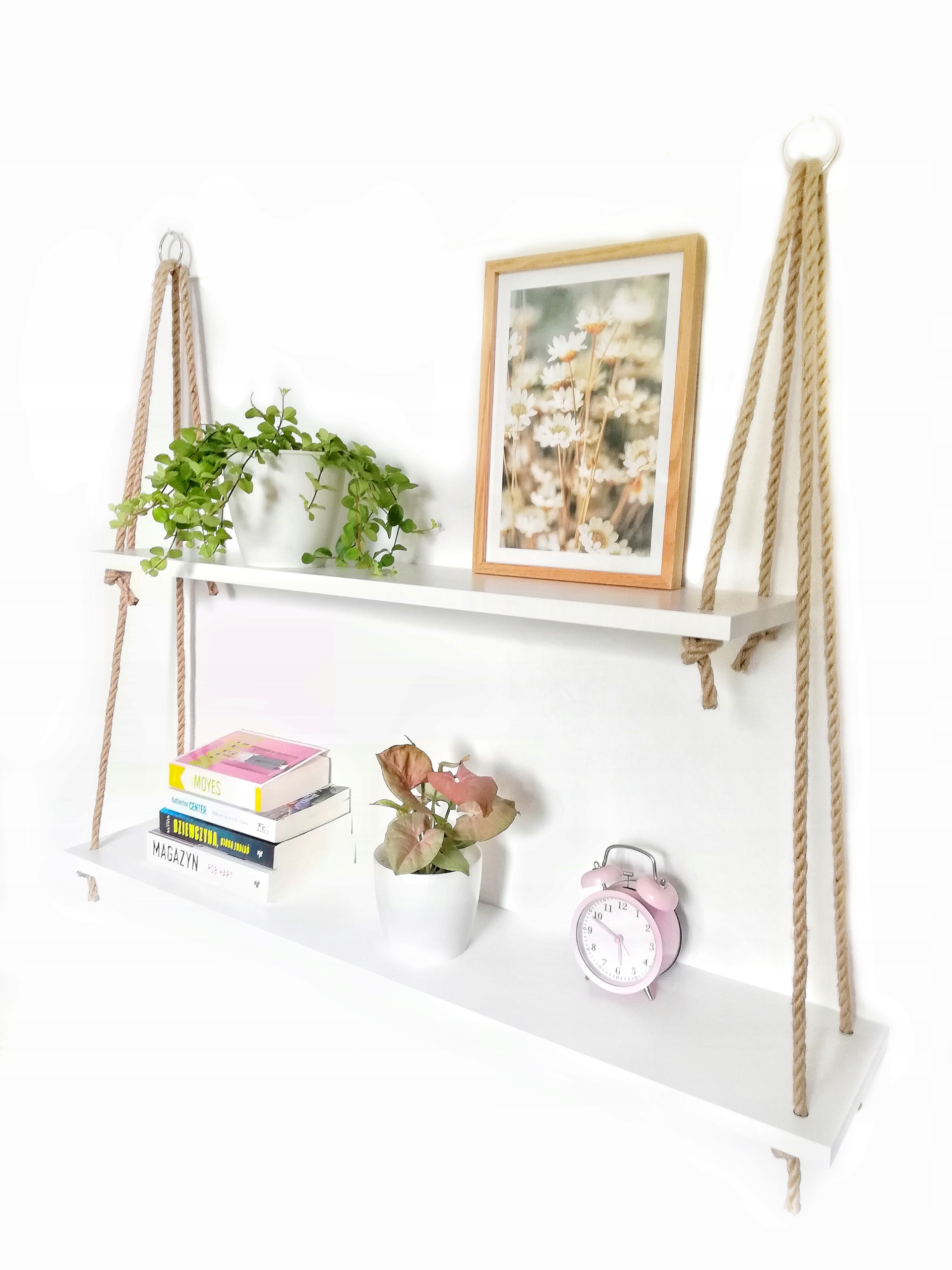 

Wiszące półki na sznurkach, białe 100 cm 80cm