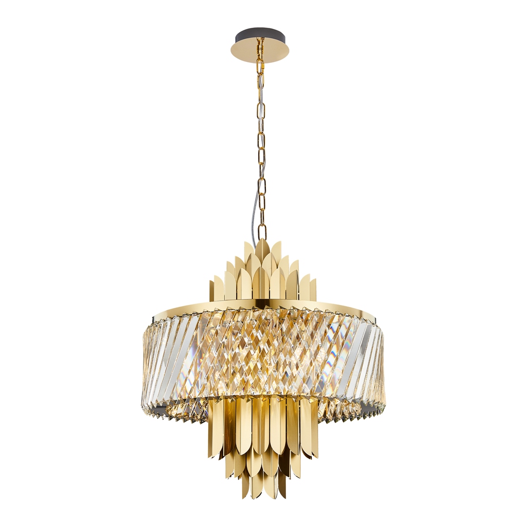 Luster Margot Zlatý Sklenené Kryštály 9xE14 55x120cm Závesná Lampa do Izby