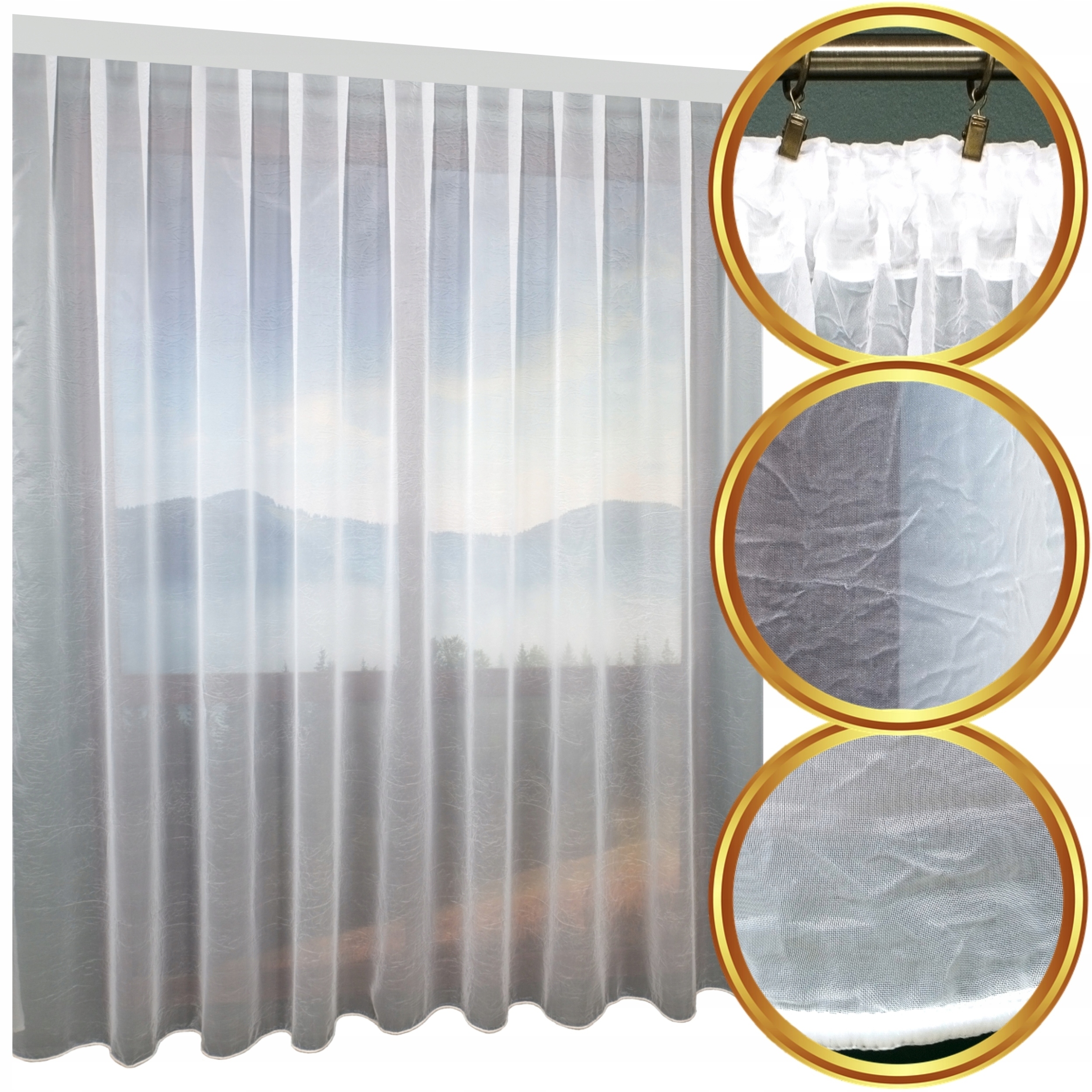 Hotová Záclona Bílá Voál Kresz S Olovnicí Na Pásku Do Obývacího Pokoje 550x240