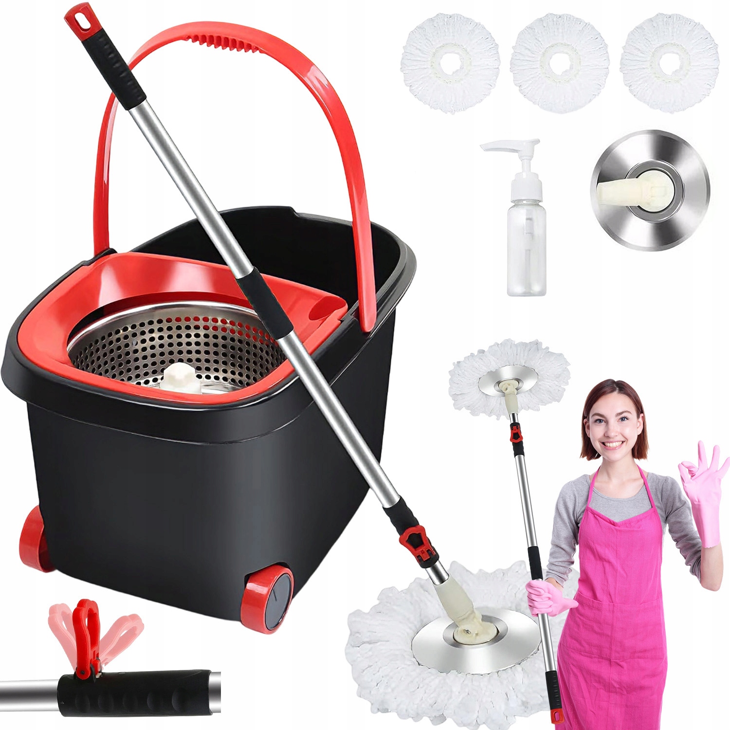 Levně Rotační Podlahový Rotační Mop 360 Turbo 2 Nástavce Mikrovlákno Kbelík