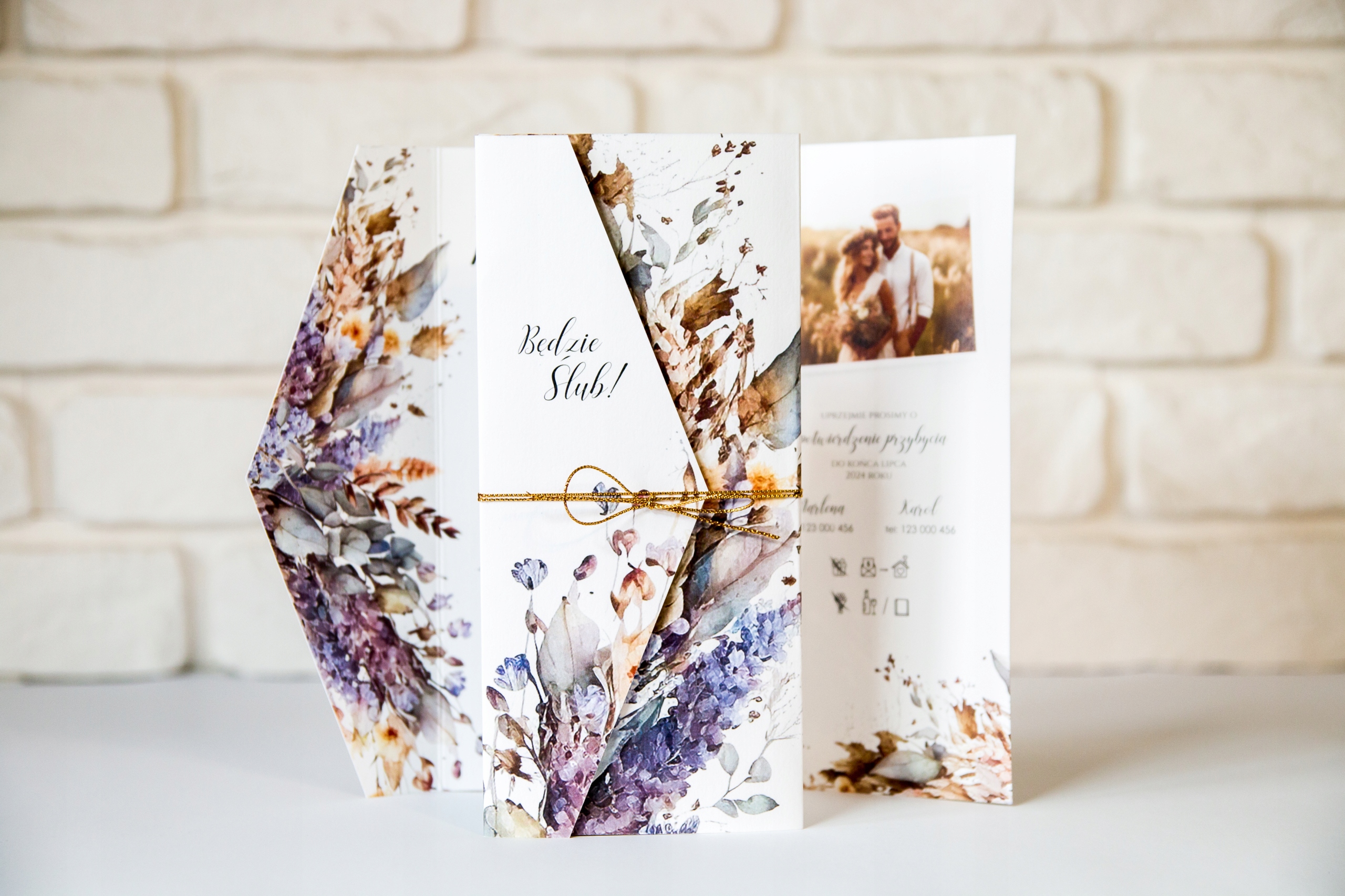 Zaproszenia ślub wesele Beige DL kopertowe - kwiaty - Twoje zdjęcie - WZORY Liczba sztuk 1 szt.