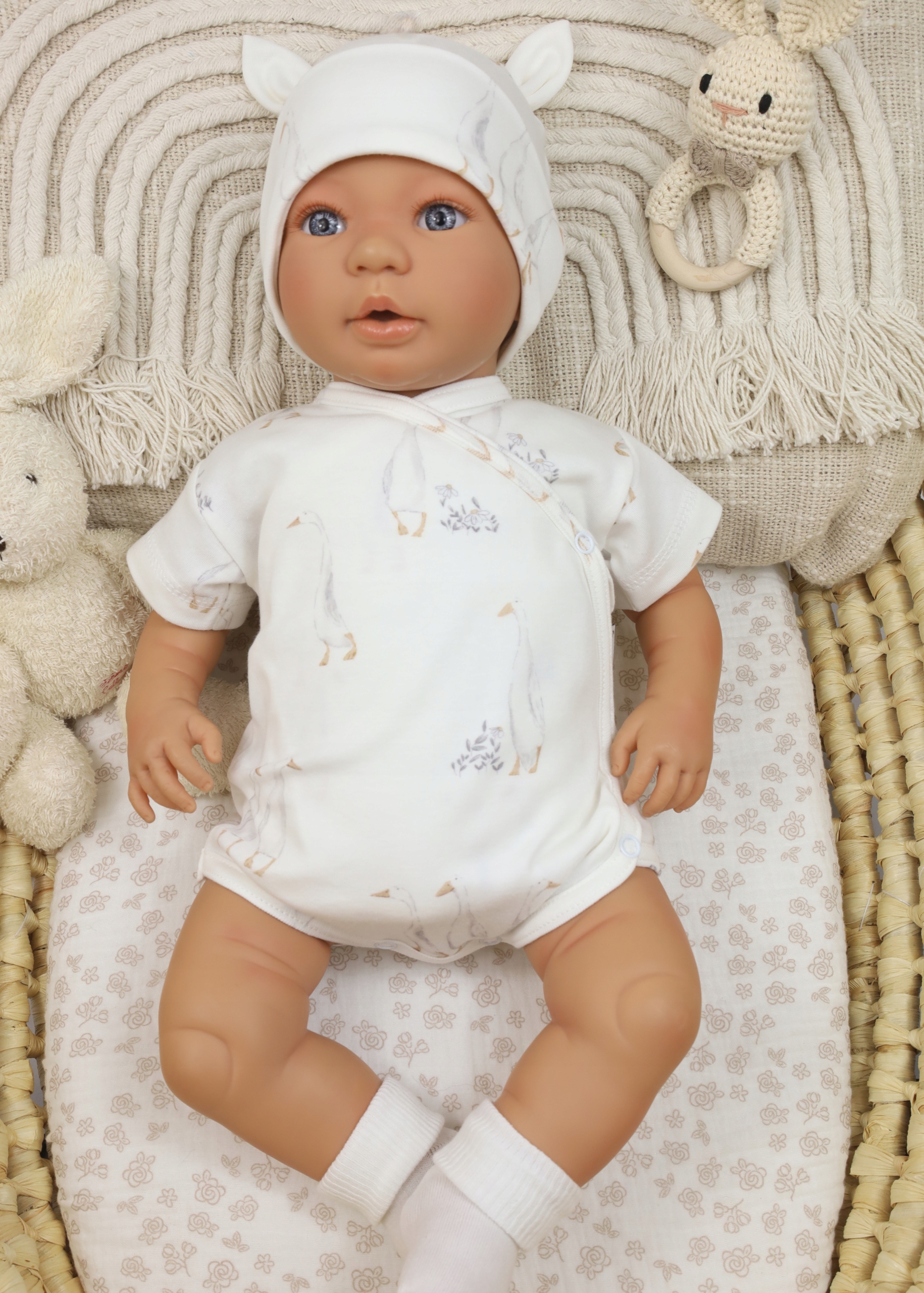 BODY NIEMOWLĘCE KOPERTOWE Z KRÓTKIM RĘKAWEM 68 GĄSKI ECRU /83/ Rękaw krótki rękaw