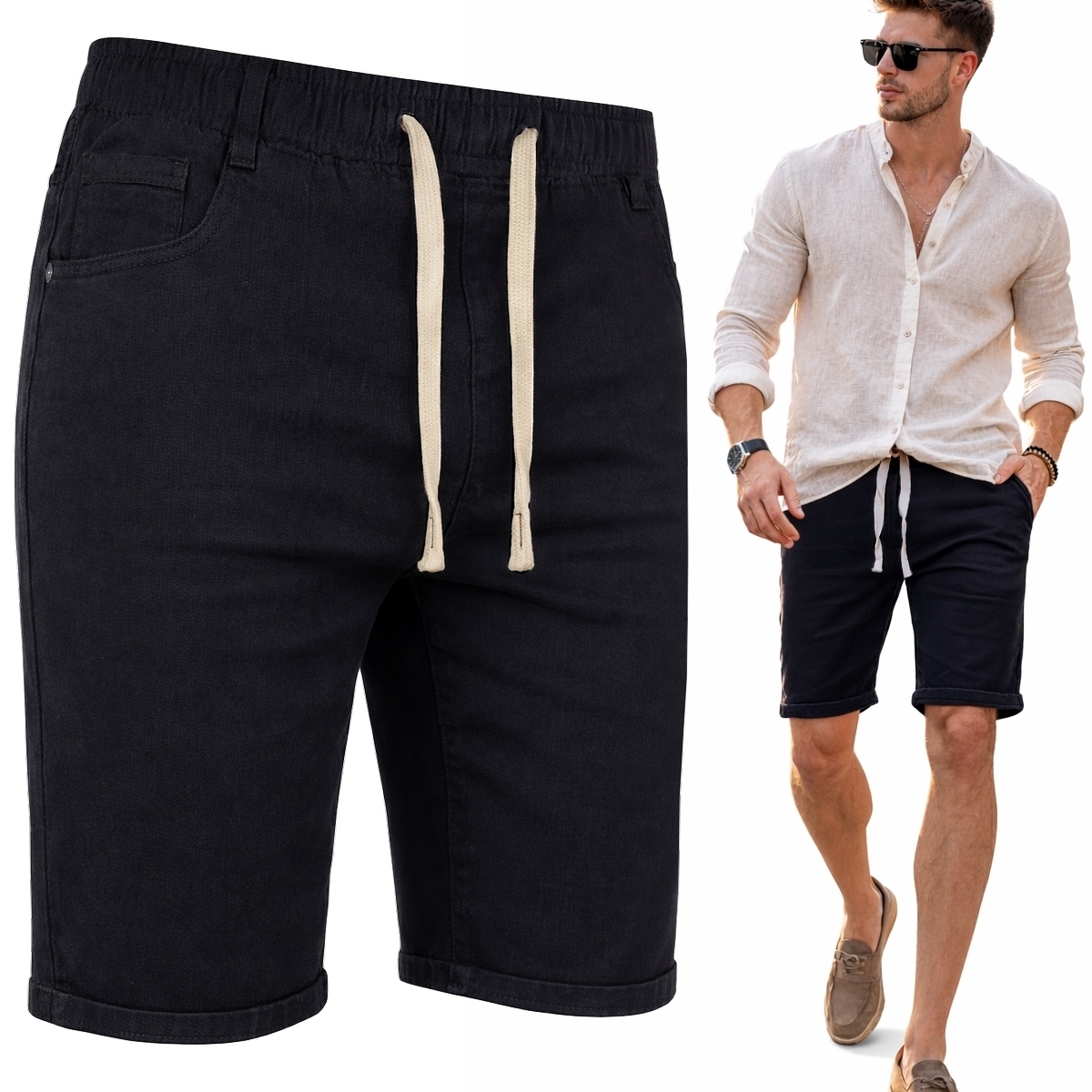 Krótkie Spodenki męskie Jeansowe spodnie rozciągliwe Pas Z Gumką, 507 r. XL