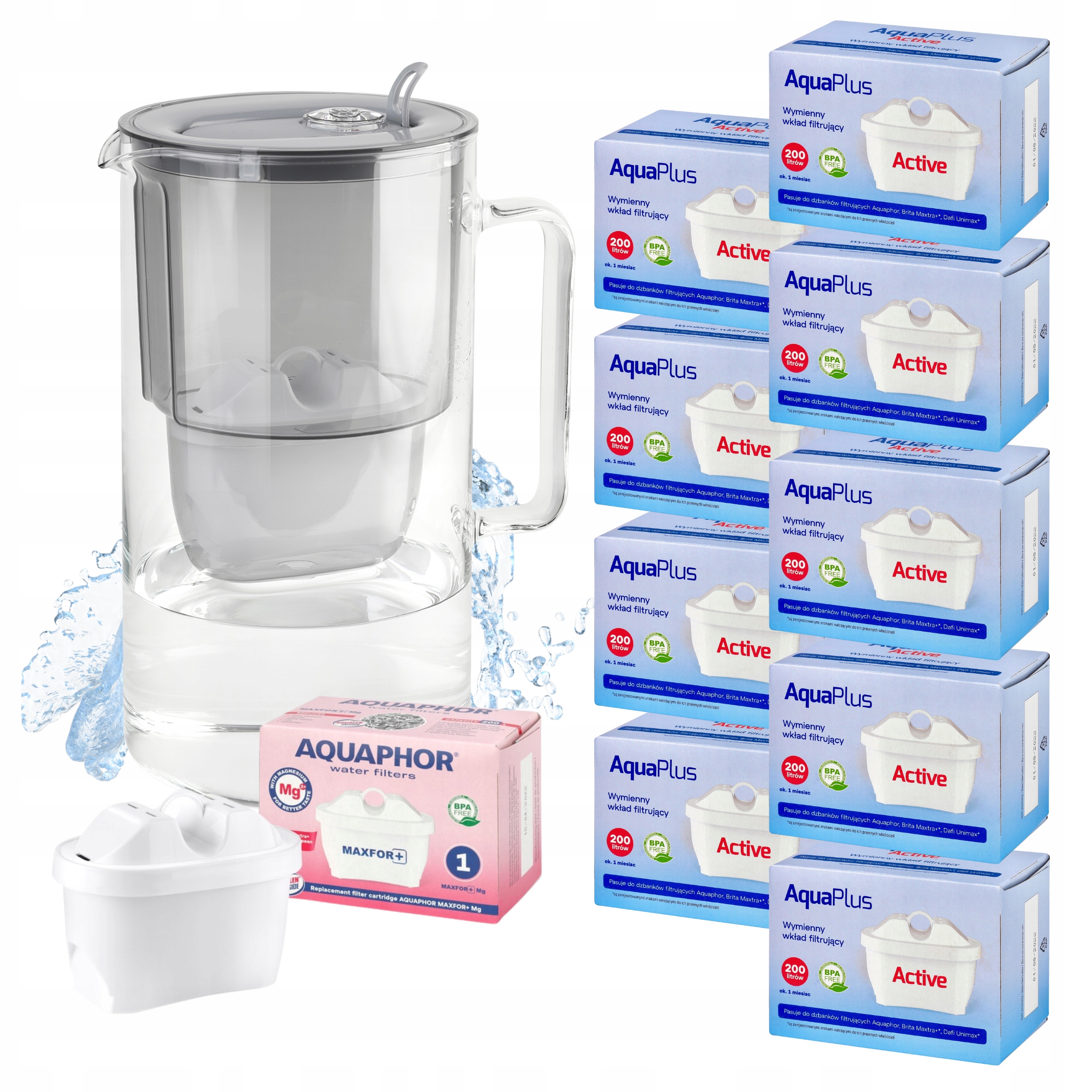 Sklenená filtračná kanvica Aquaphor Glass Sivá 2,5 l 10 filtrov (1+9)