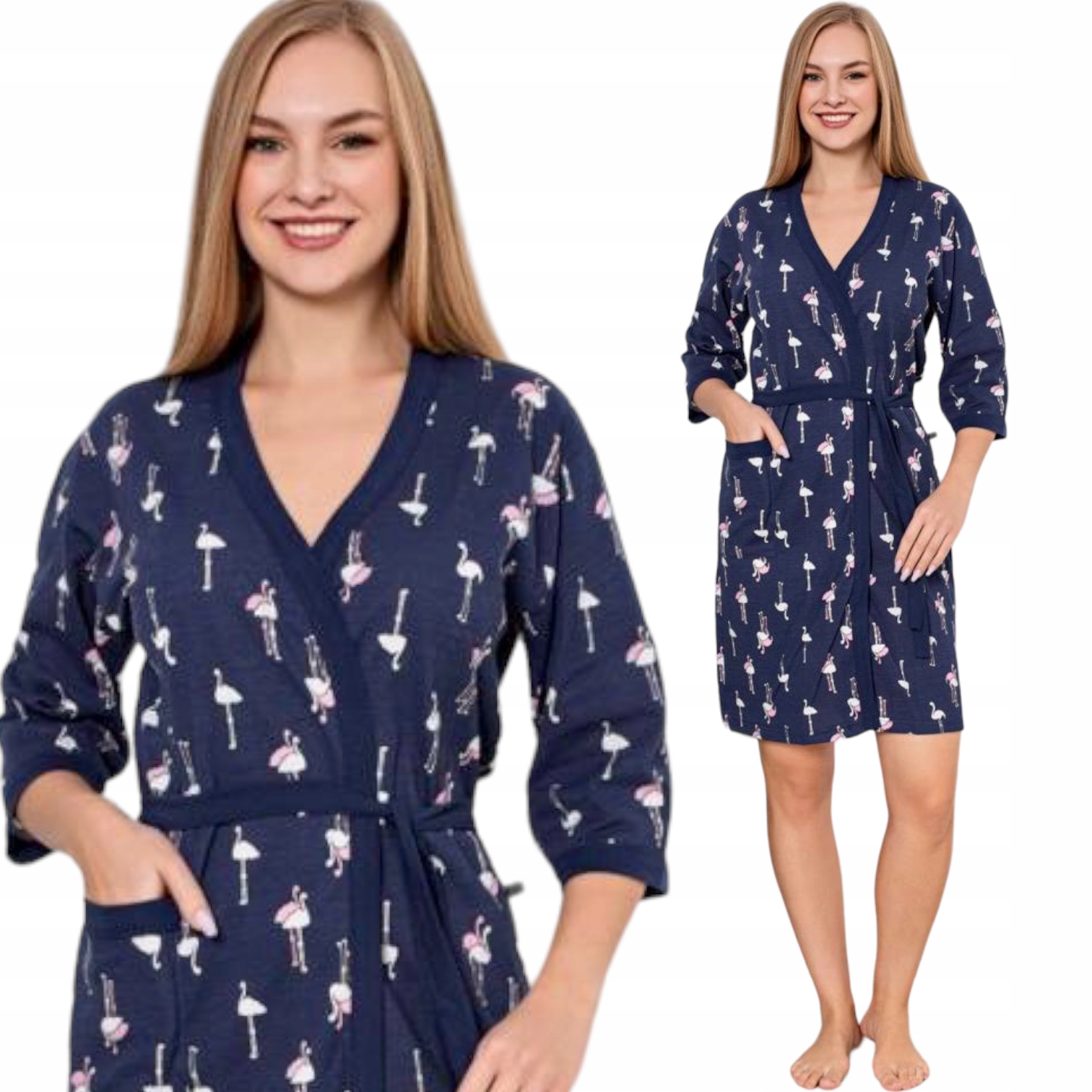 SZLAFROK DAMSKI CIENKI BAWEŁNIANY WIĄZANE/KESIEŃ