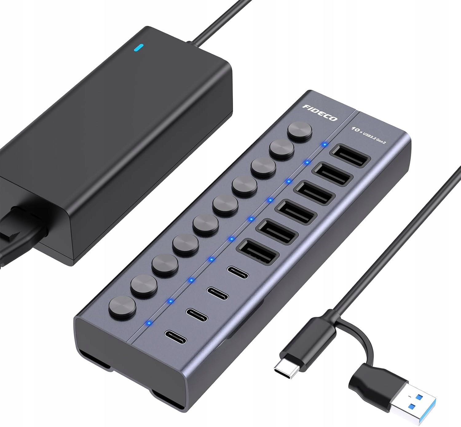 Dokovací Stanice Fideco 10V1 Napájecí Zdroj Rozdělovač Rozbočovač Usb-c