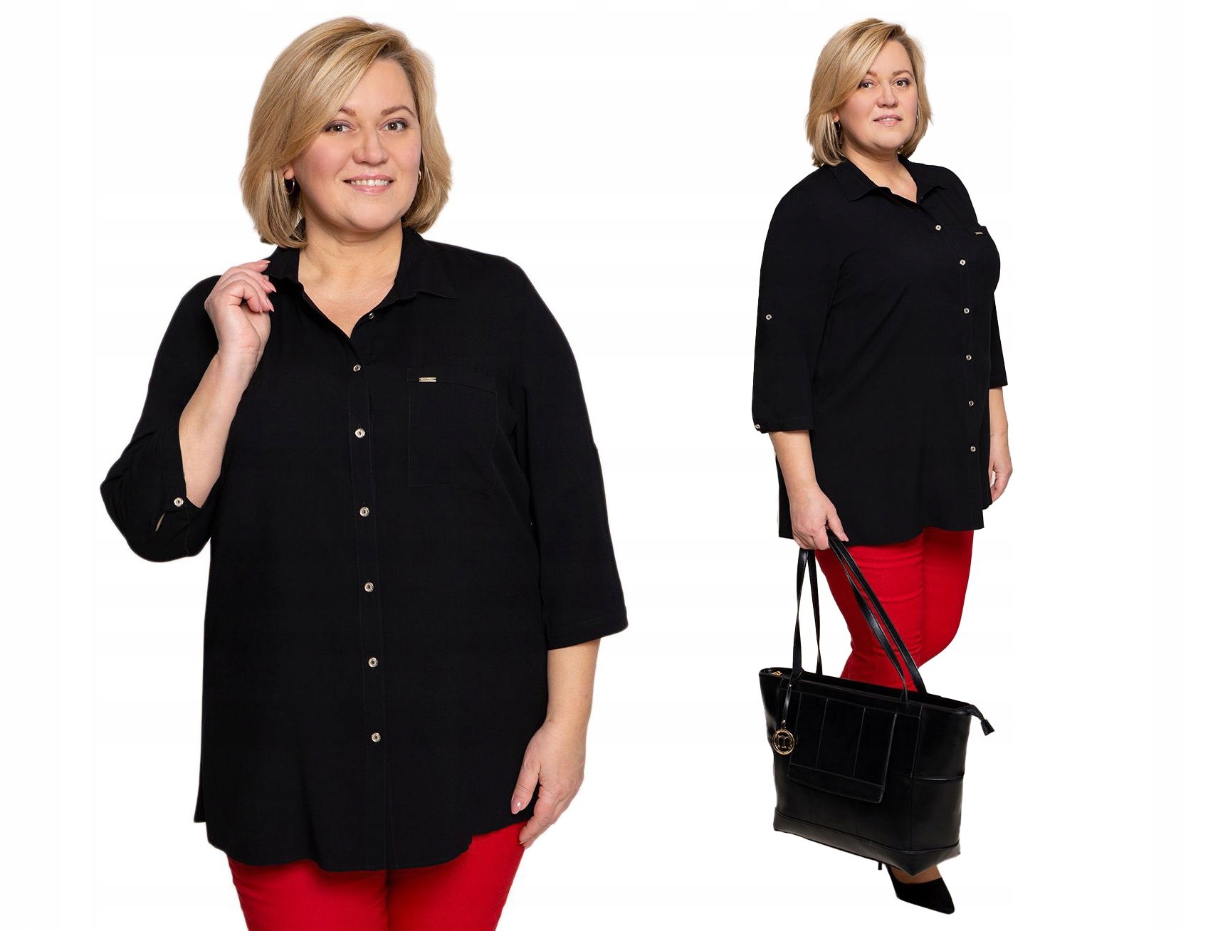 Dlouhá černá košile s rukávem 3/4 46