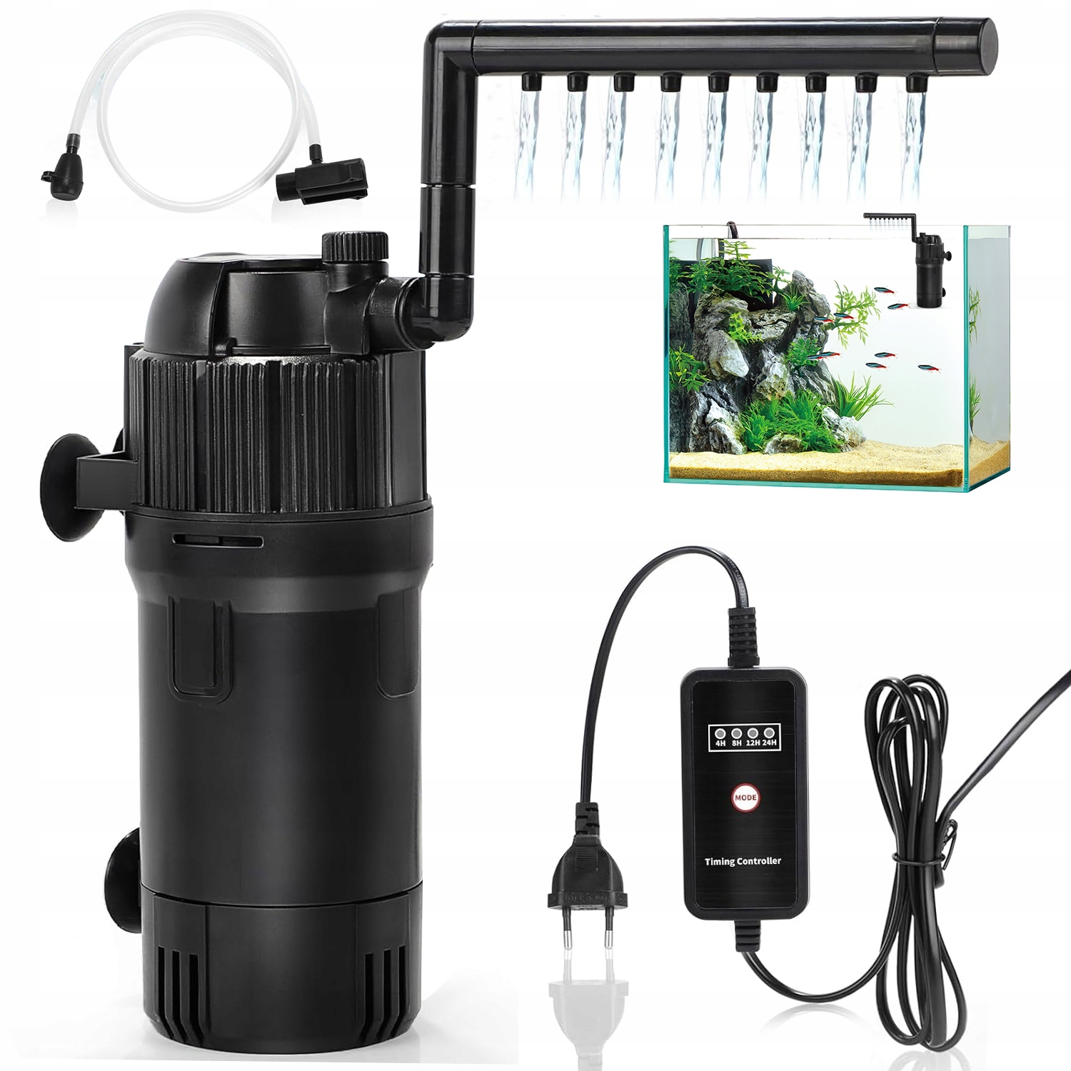 Levně Vnitřní Filtr S Trojitou Filtrací Výkonný 400 L/h Pro Akvárium