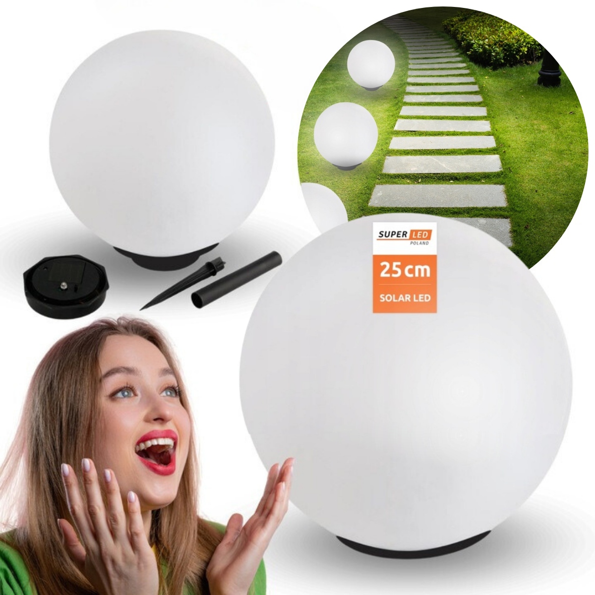 LAMPA LED ZEWNĘTRZNA OGRODOWA *KULA SOLARNA* WBIJANA DO ZIEMI 65 CM