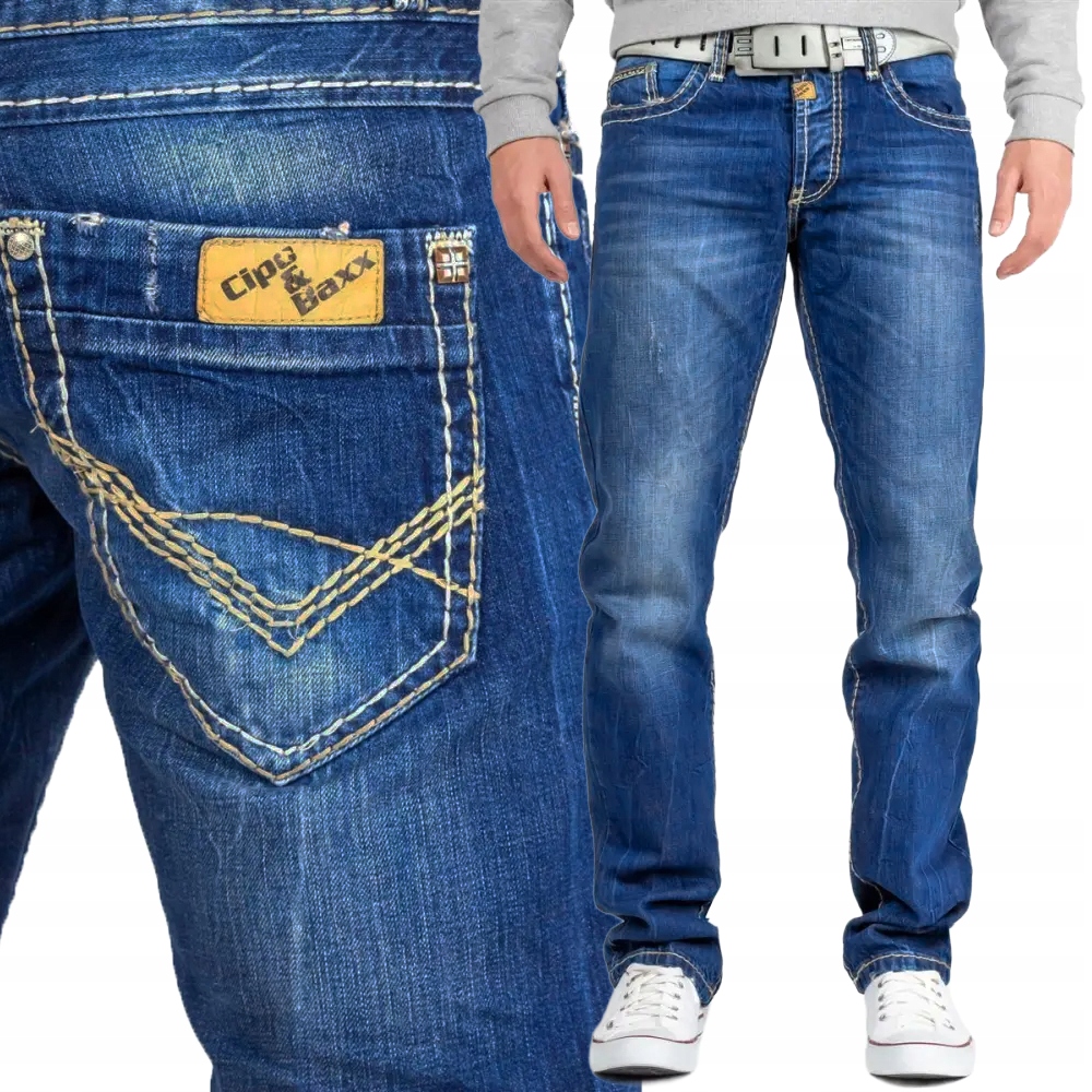 Džínové kalhoty Cipo Baxx Přetíratelné Regular Tlustá nit