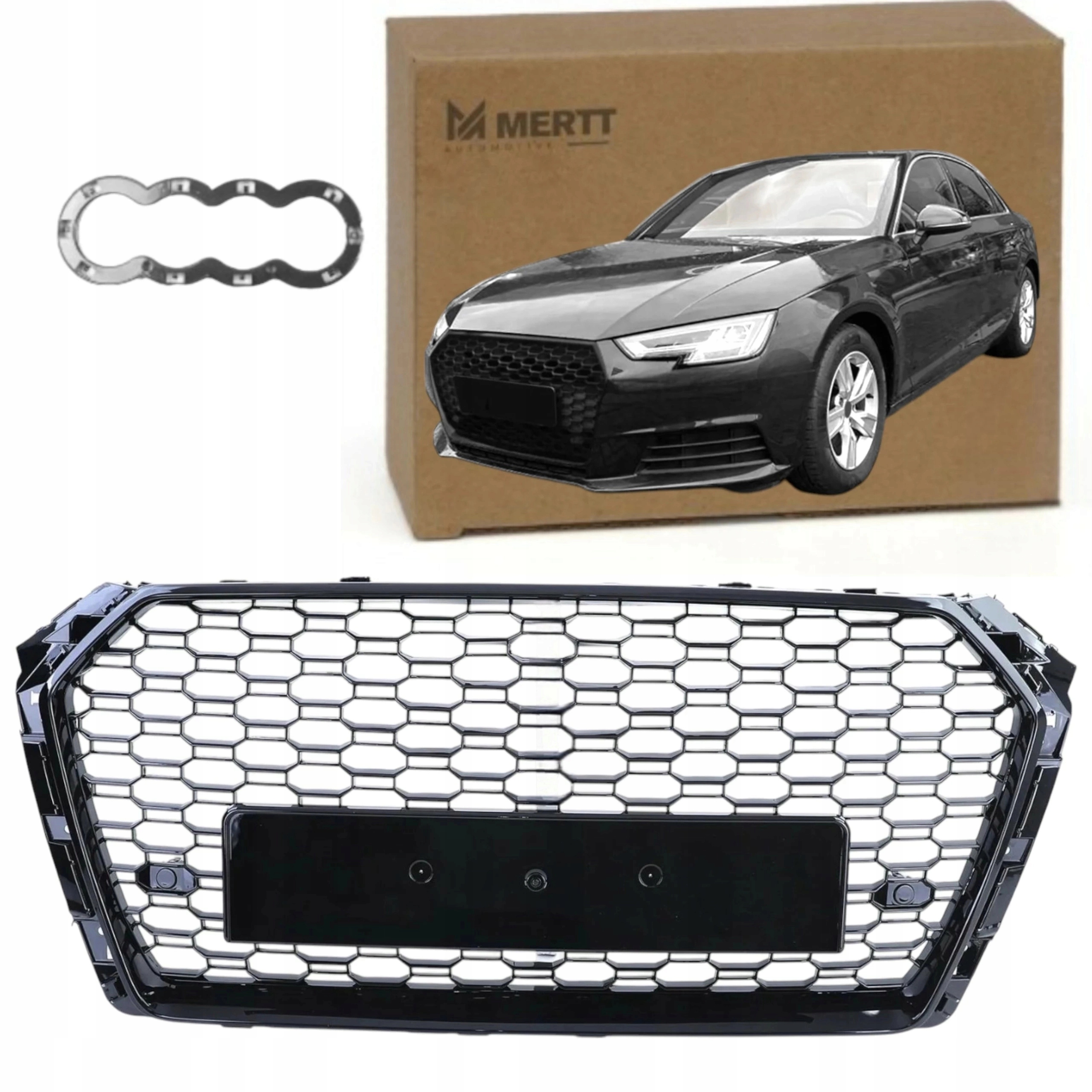 Atrapa nárazníku grilu Audi A4 B9 15-19r Rs Look Black Pdc Medová Plástev