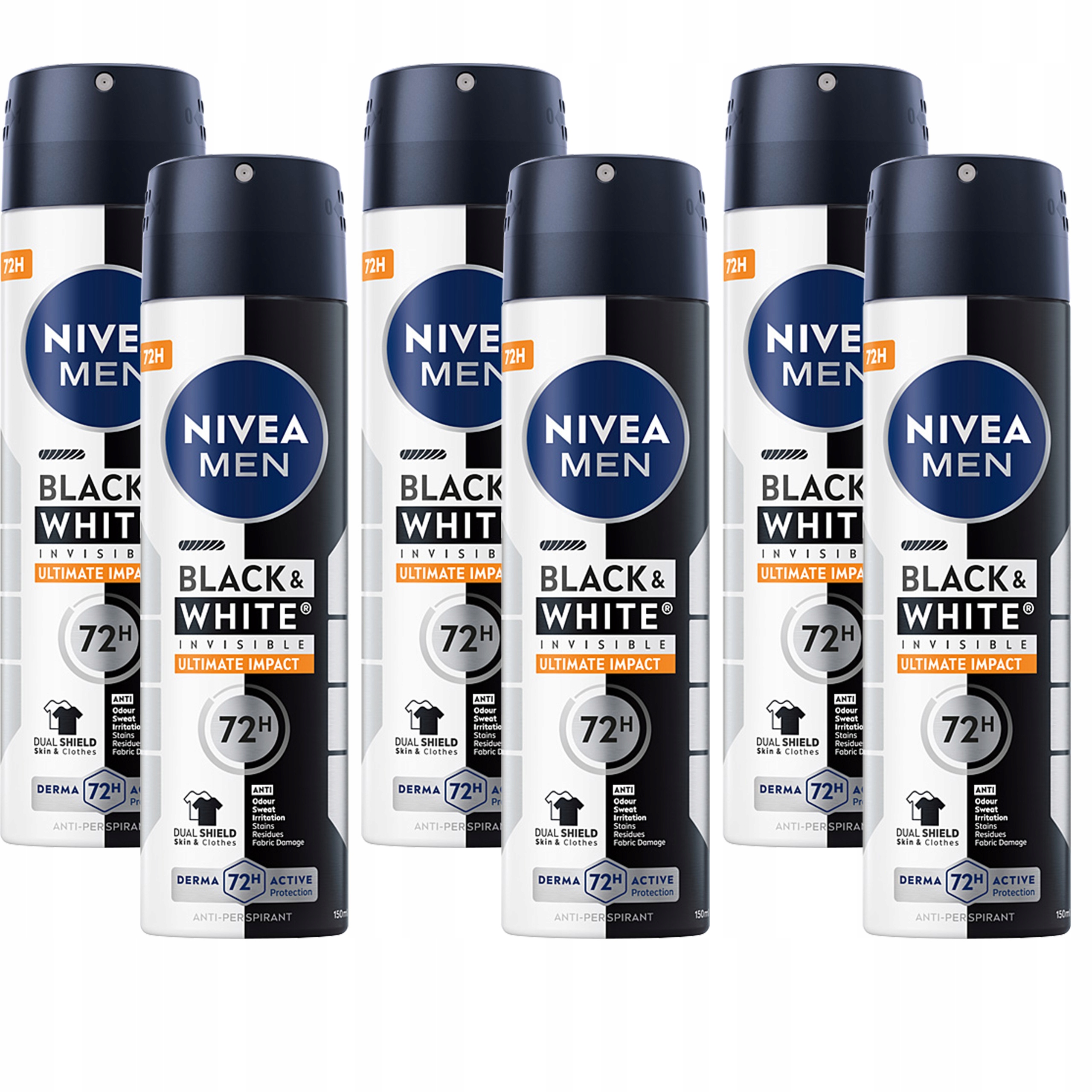 6 x Nivea Men Black&White Ultimate Impact antiperspirant ve spreji 150 ml