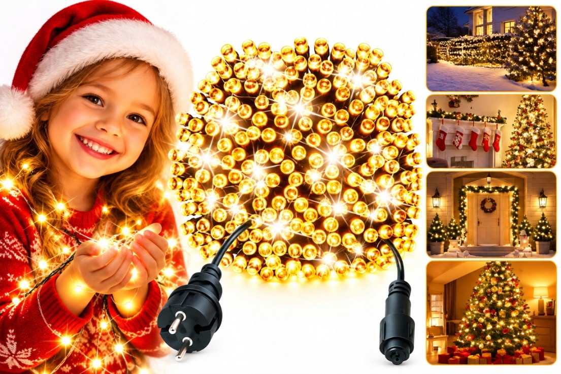 Vánoční osvětlení na stromeček 500 Led teplé bílé flash venkovní silný kabel