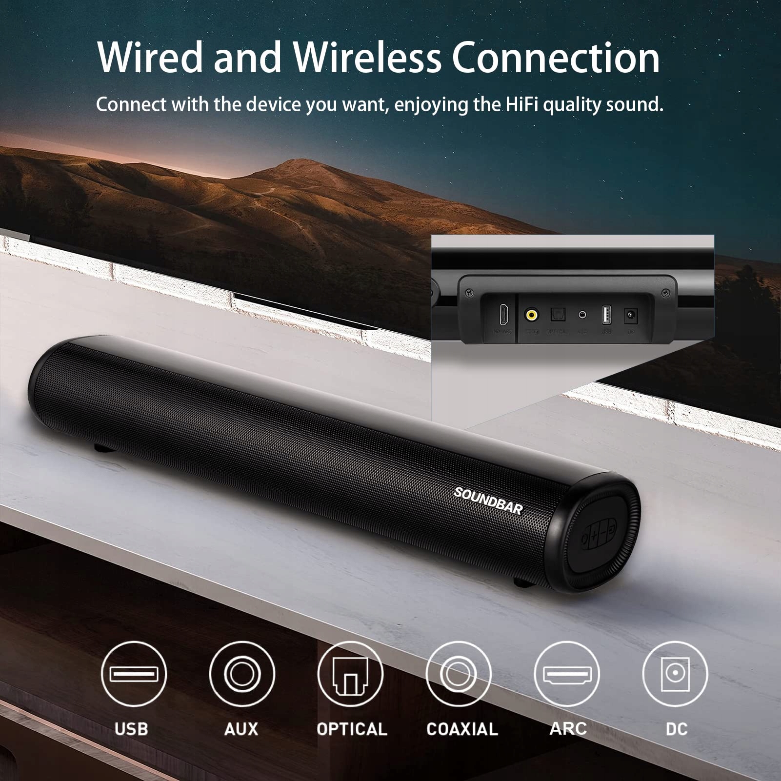 Bluetooth Kompaktowa Soundbar do TV PC z Pilotem 3 Tryby EQ — miniatura 4