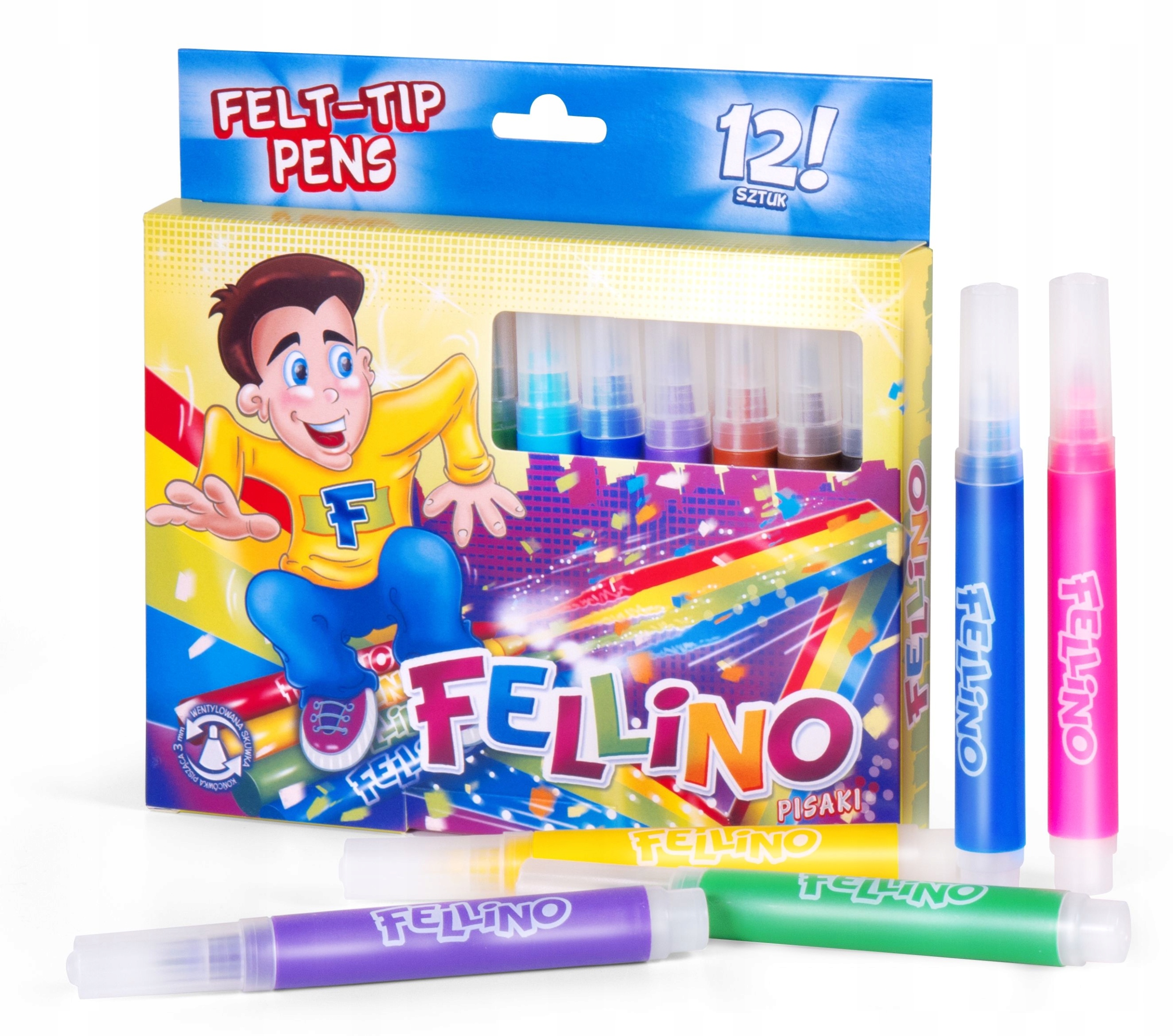 GRUBE FLAMASTRY MAZAKI PISAKI FELLINO 12 KOLORÓW KAMET JUMBO