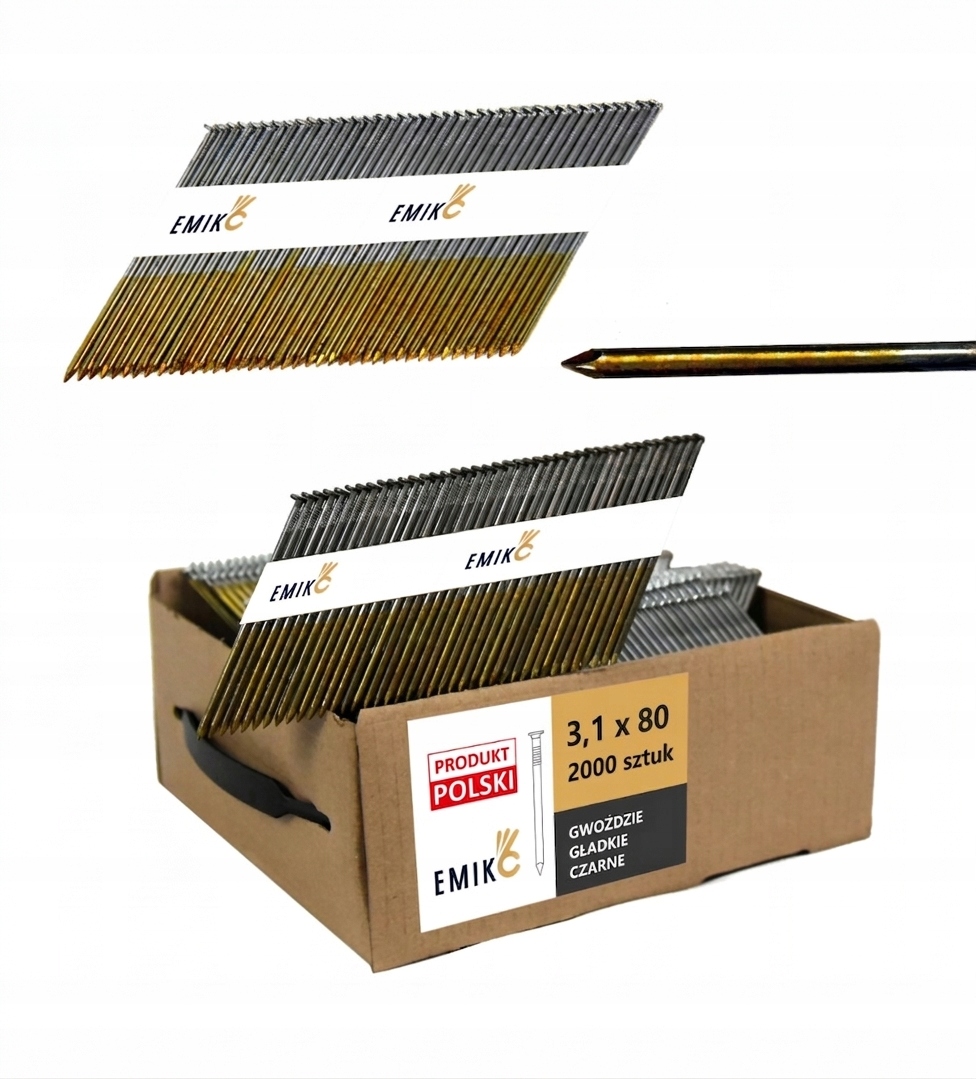 Hřebíky do hřebíkovačky spojované papírem 3,1x80mm 34° 2000ks Hladké Č.
