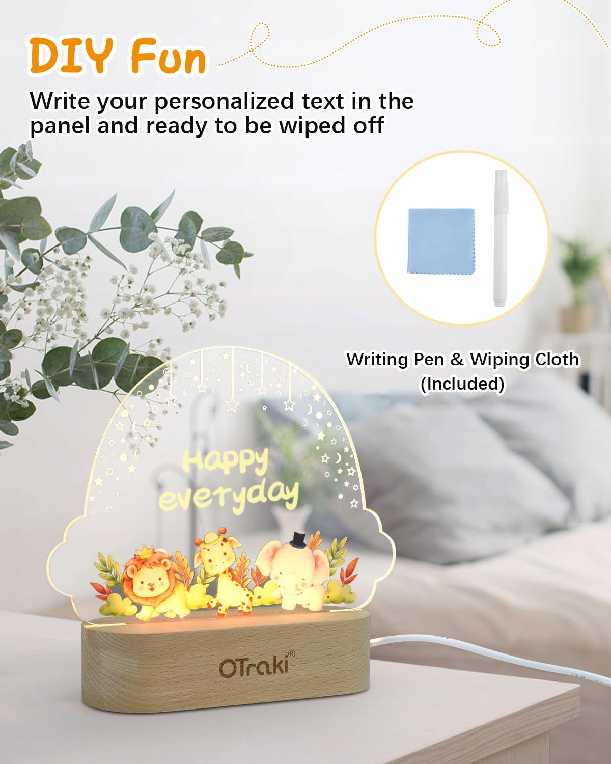 OTRAKI Lampka Nocna Dla Dzieci Personalizowana Chmurka Z Motywem Zwierząt — miniatura 7