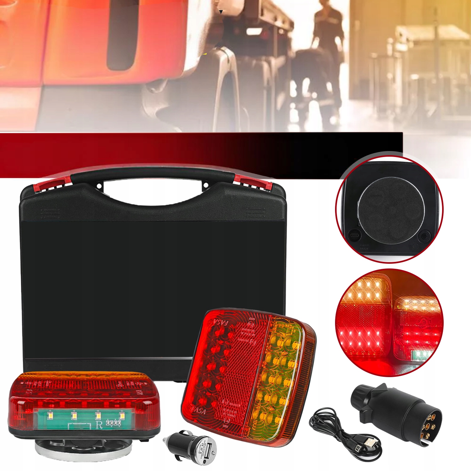 Lampy s zadním paprskem 30 m 7pin komplet pro přívěs IP65 12V/24V