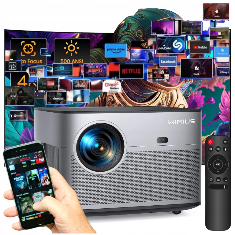 PROJEKTOR 4k Full HD Rzutnik 15000lm 1080p WiFi Bluetooth Auto-focus Model P63