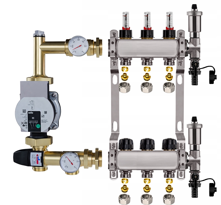 Rozdělovač pro podlahu 3 nerezový pro vytápění Čerpadlo Wilo Pex