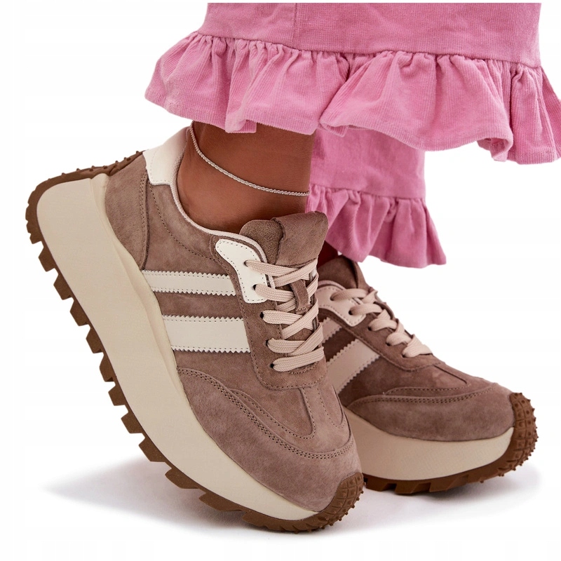 Dámské Tenisky Ze Semiše, Masivní Platforma D&a GR61-5986 Béžové 41