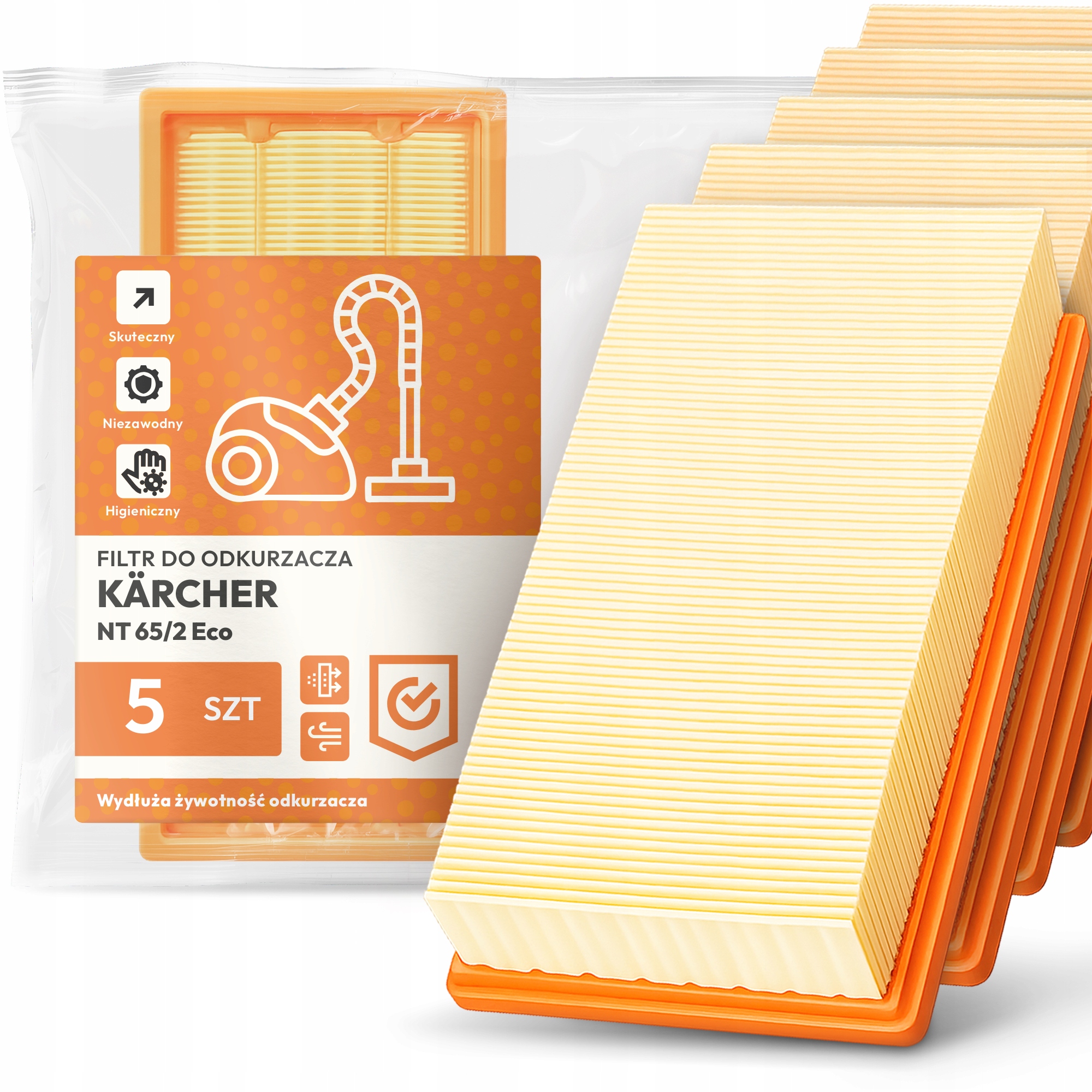 5 x Vzduchový Filtr Pro Vysavač Kärcher Nt 65/2 Eco Výkonný Filtr Em-w