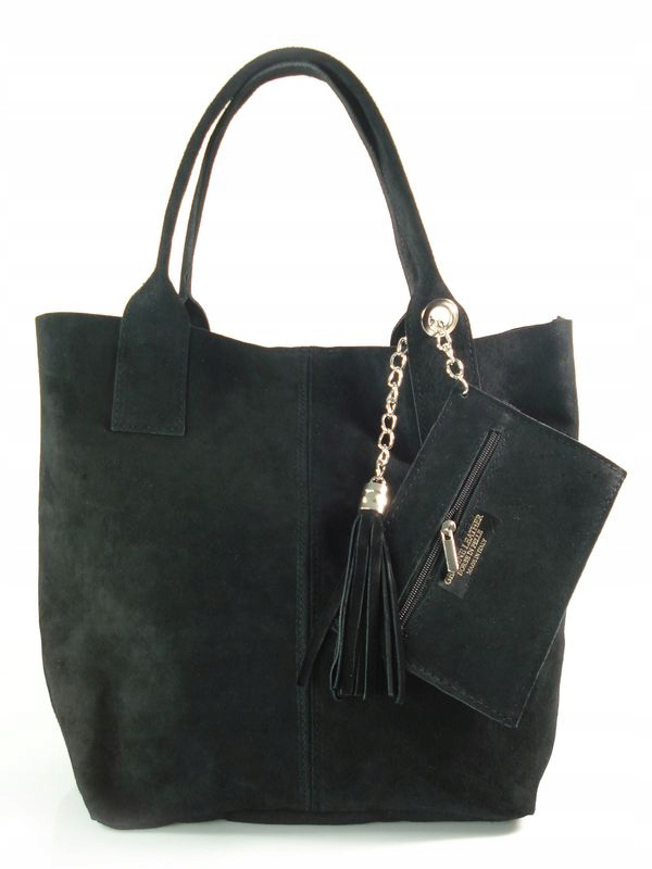 Taška Shopper Bag Semiš Italská kůže Vera Pelle Černá