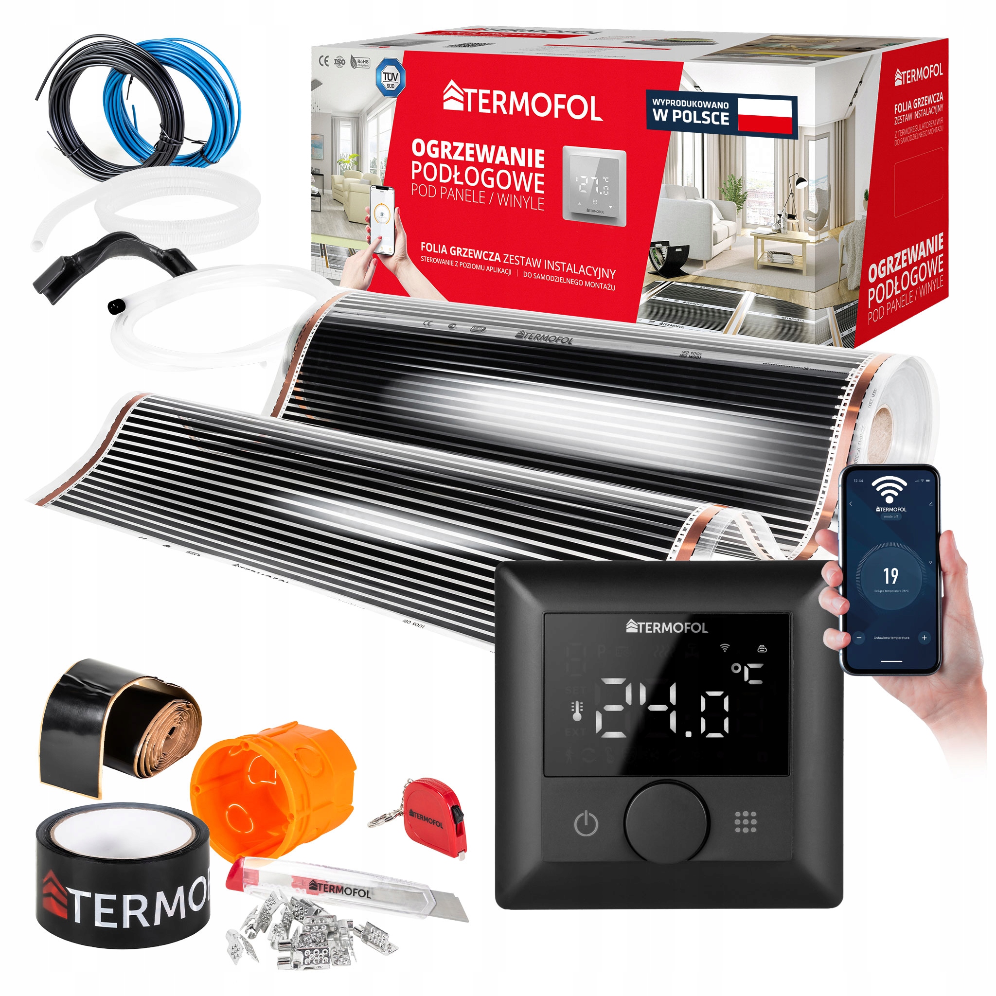 Vykurovacia Fólia Sada Infračervená 60W 100cm 1,5m² +TF-H5 Wifi Black