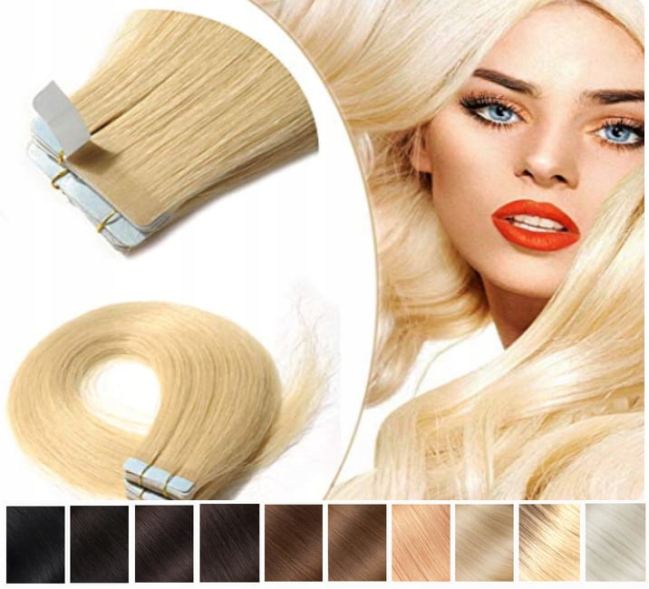 20 pásků, přírodní připínací vlasy 52 cm, 50 gramů sendviče, tape on