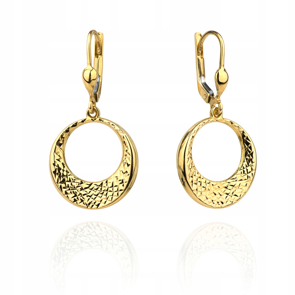 Zlaté náušnice vyrobené ze zlata 585, kulaté, diamantové, jako dárek 14k