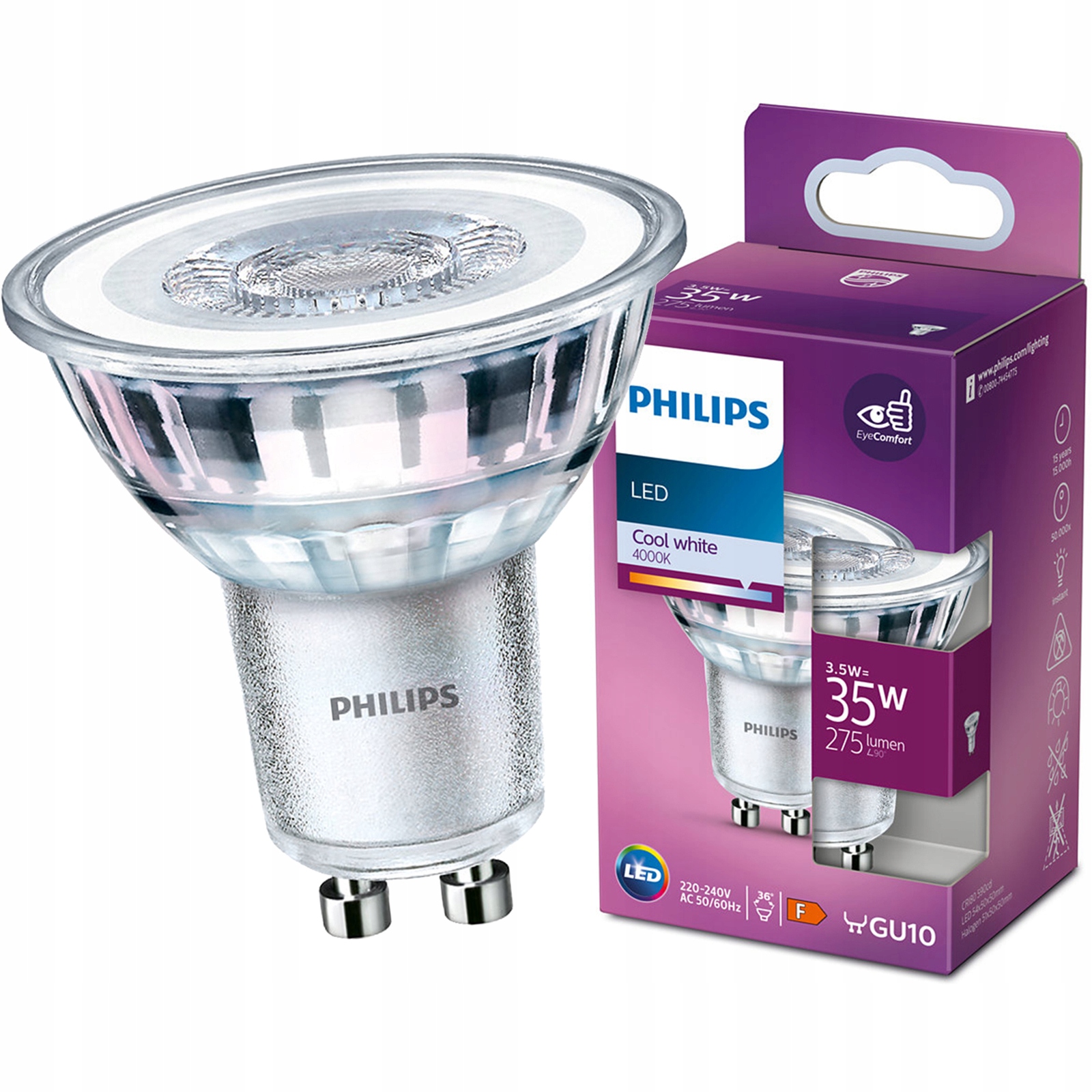 

Żarówka Led GU10 3,5W 35W 275lm 4000K 36° Philips