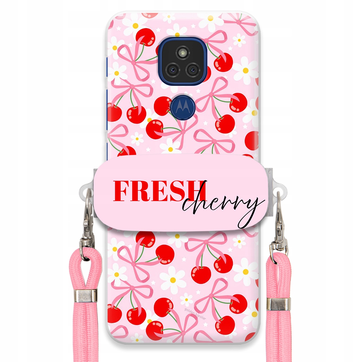 Puzdro pre Motorola E7 Plus Case Držiak šnúrok Ružový Fresh Cherry Kokardy