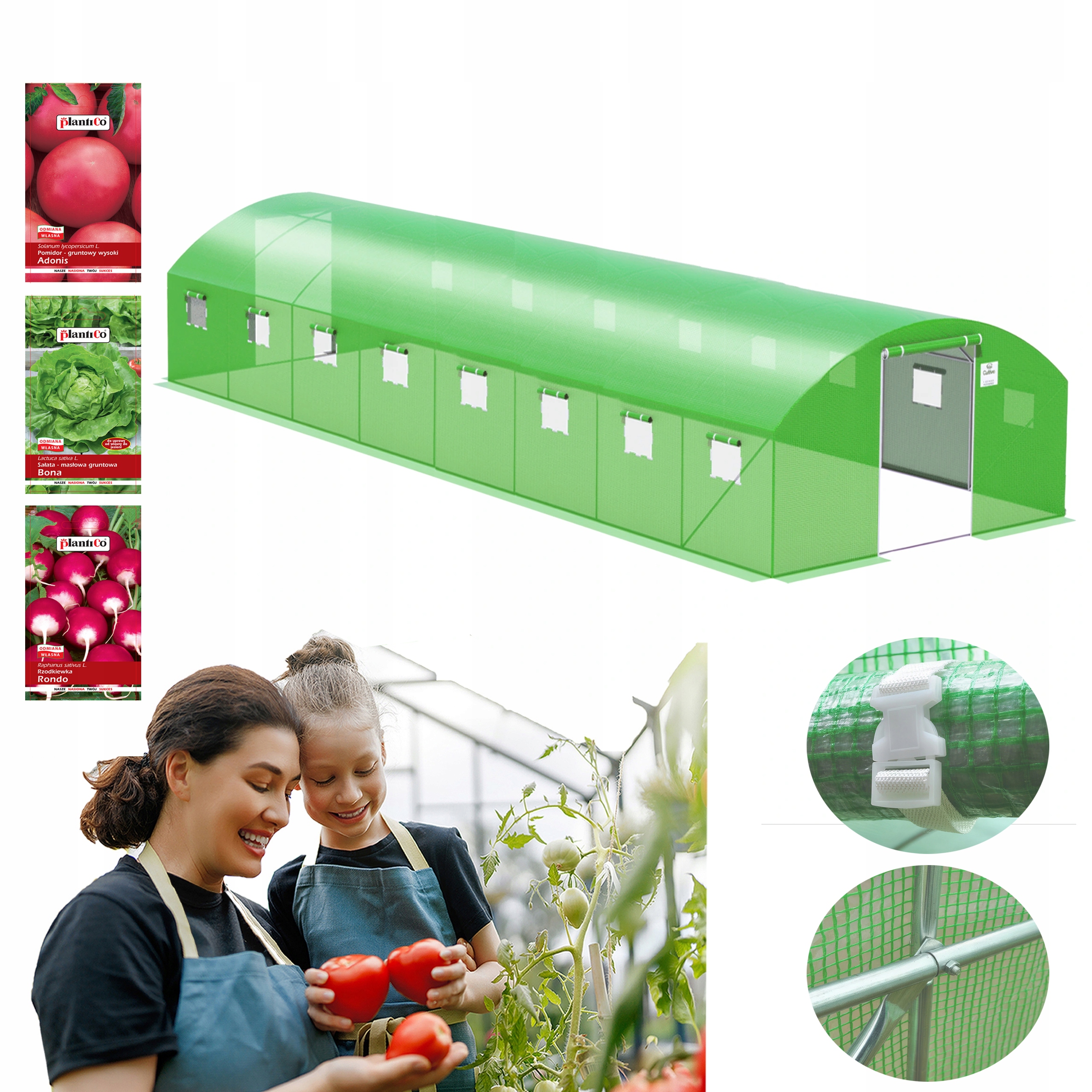 Fóliový Zahradní Tunel Skleník 4x8x2 m 32m2 Dvojité Dveře UV4 Dárek