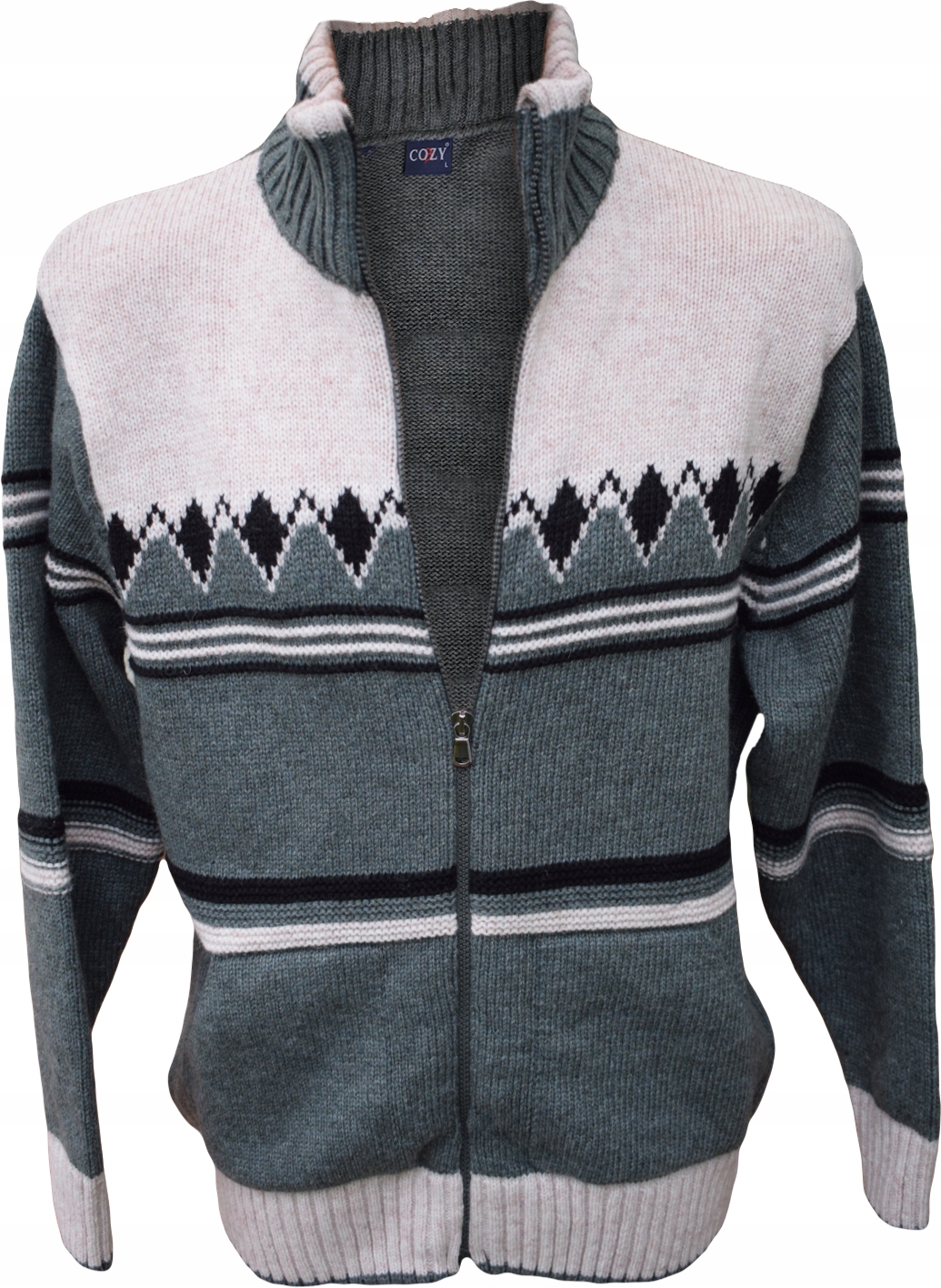 

03 033 Ciepły Sweter Rozpinany Oliwkowy roz. XL