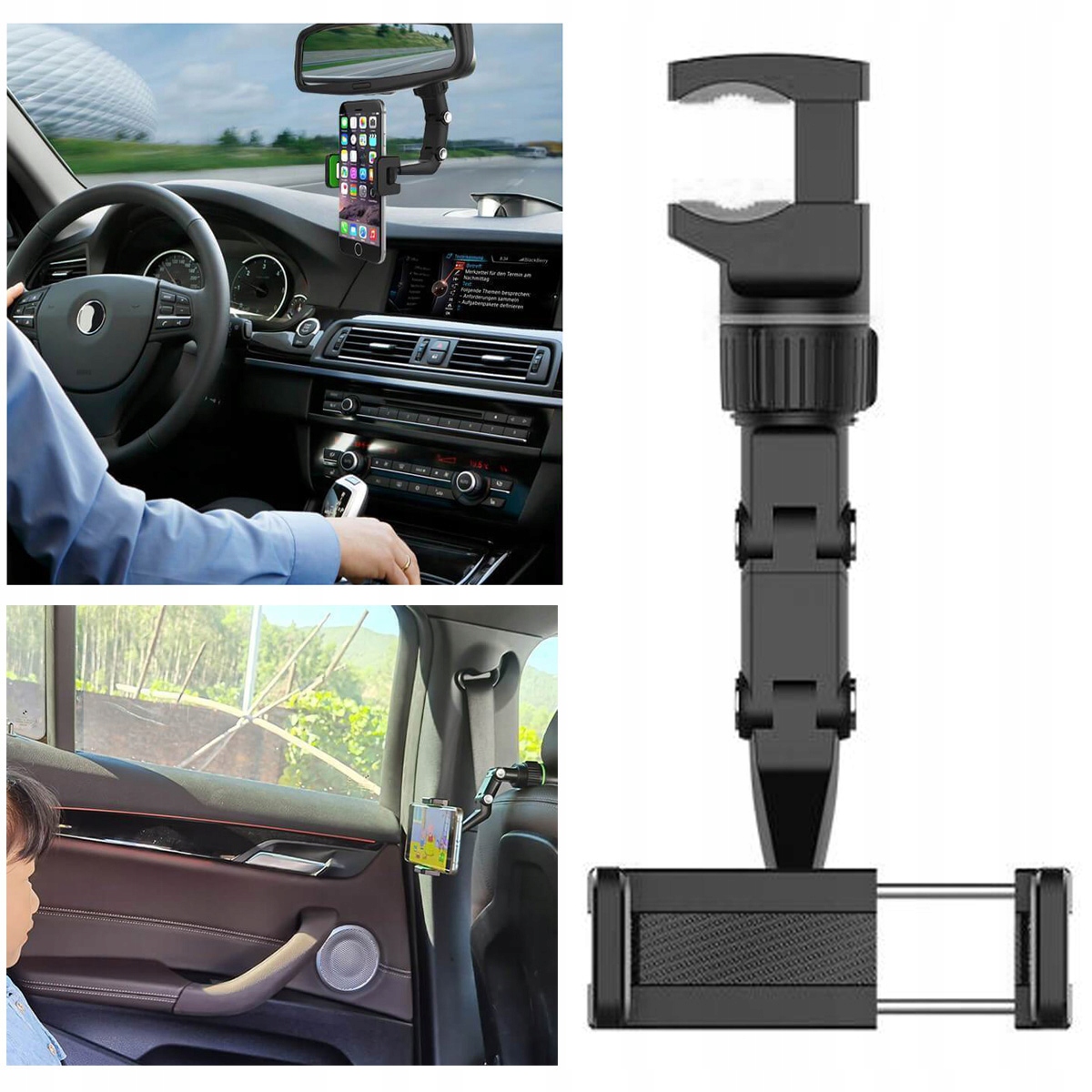 UCHWYT NA TELEFON NA LUSTERKO WSTECZNE DO AUTA 90 OBROTOWTY 360 REGULOWANY Numer katalogowy producenta 00090