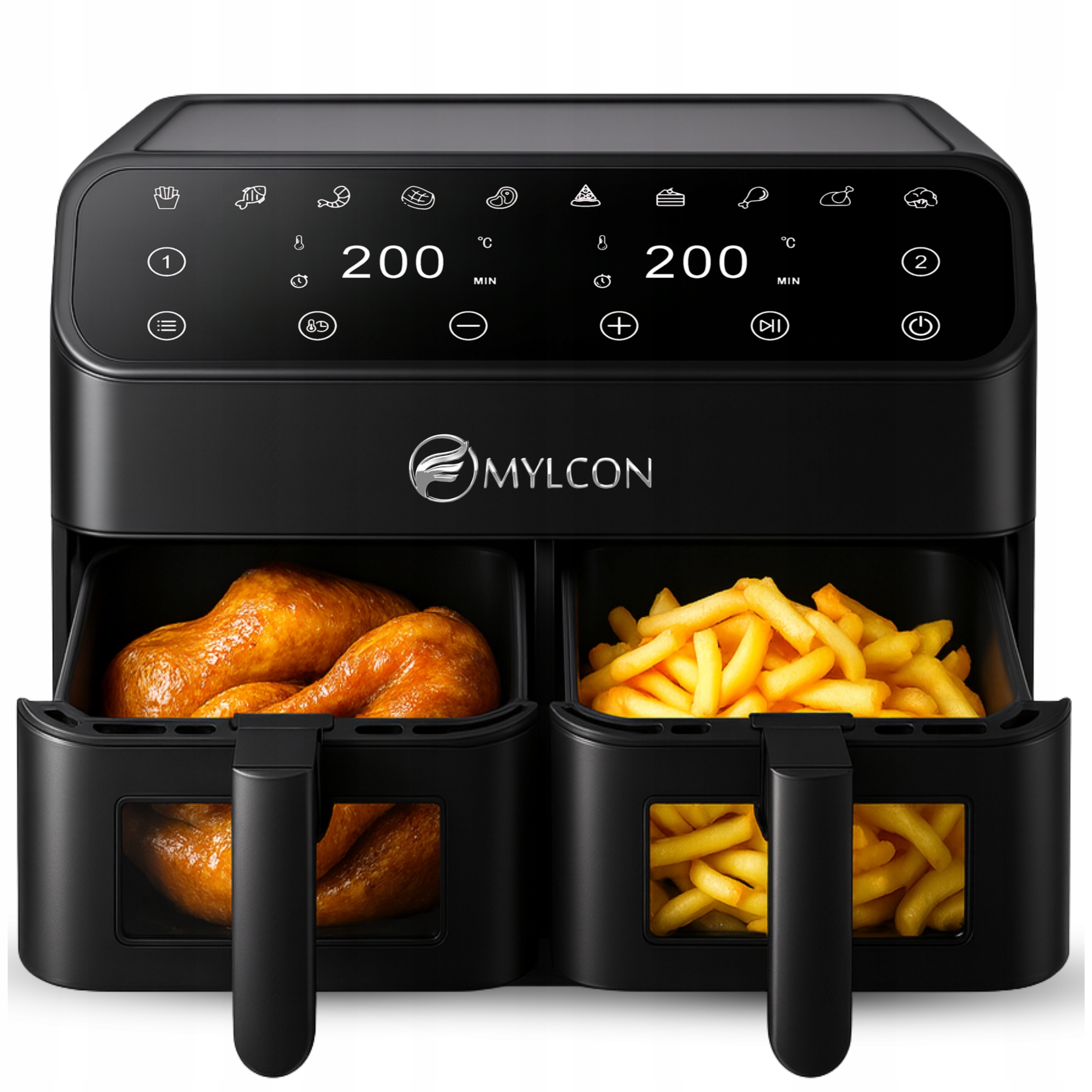 Frytkownica Beztłuszczowa Dwukomorowa 8L Airfryer Frytownica Podwójna 2000W
