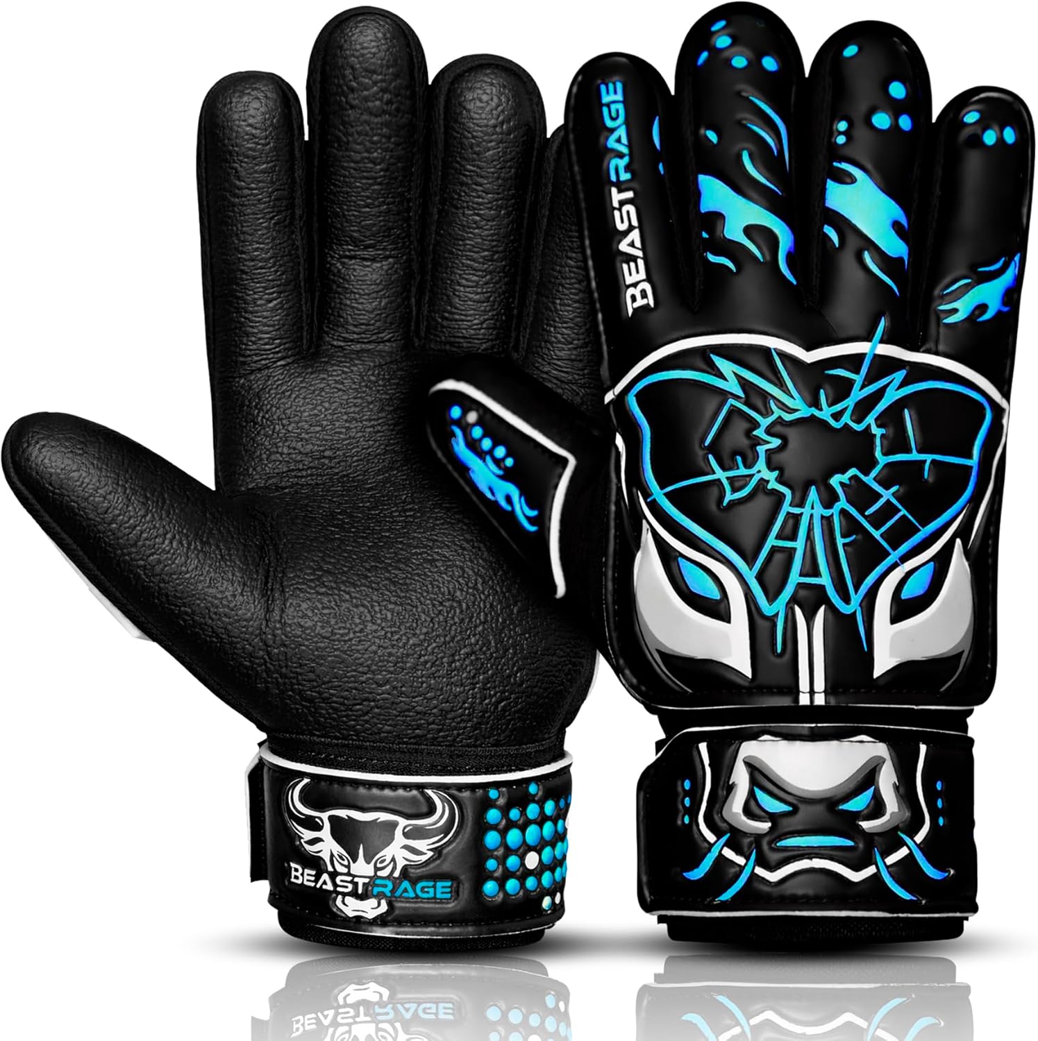 Rękawice Bramkarskie Beast Rage Rozmiar 4 Grip Dzieci Cyan