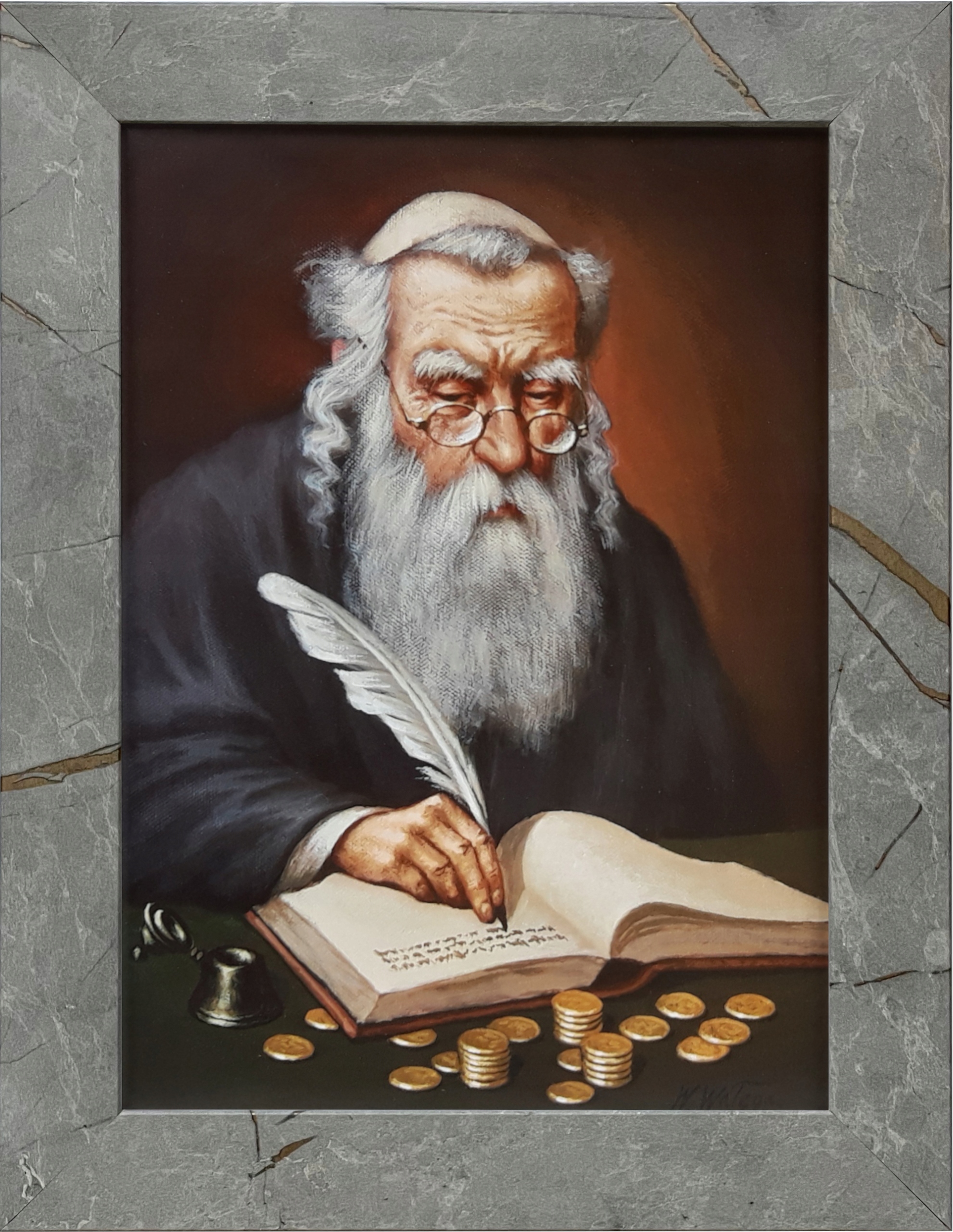 

Obraz 29x22 Żyd Liczący Pieniądze Szara Rama