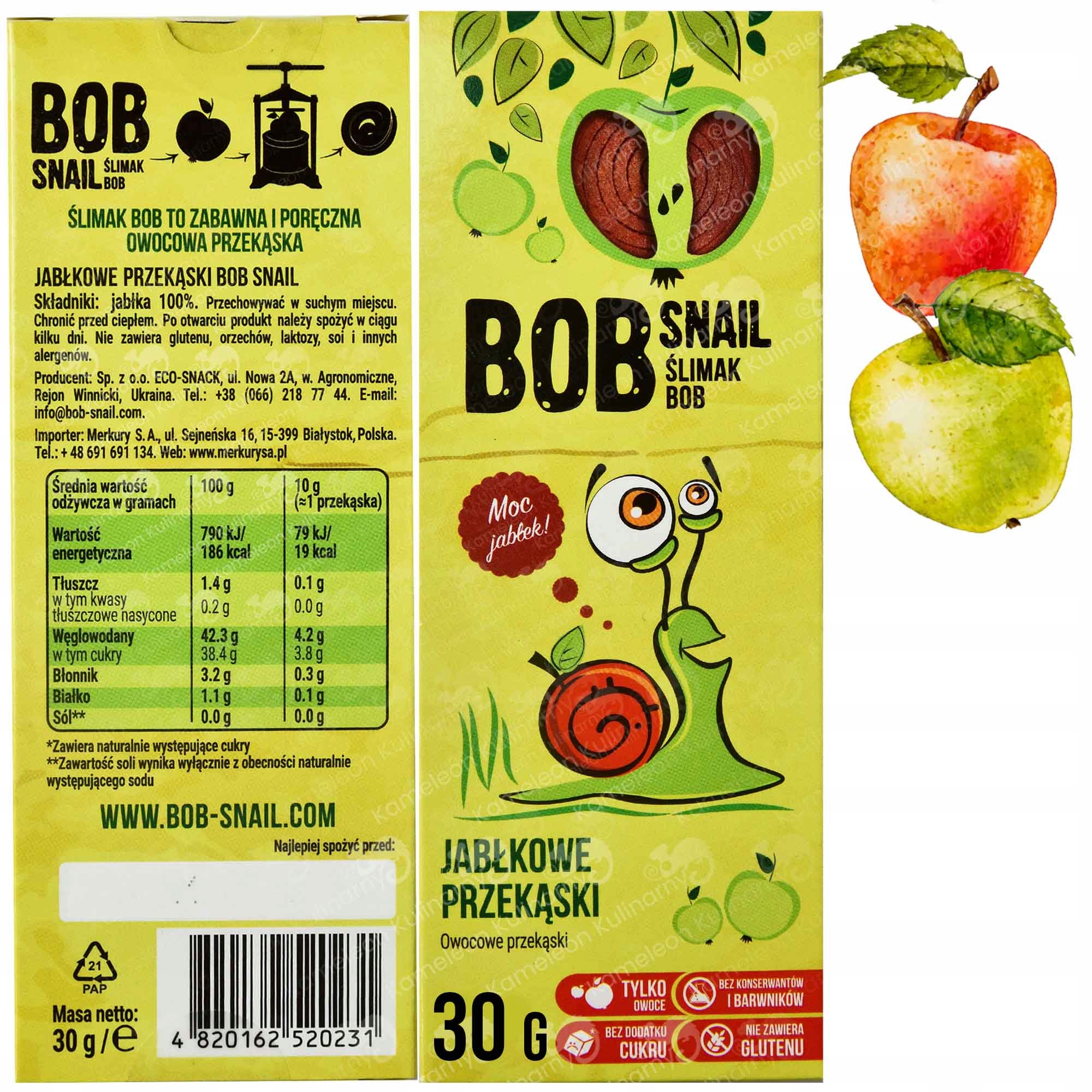 ŚLIMAK BOB SNAIL 30G MIX SMAKÓW 10szt 0,3KG Kod producenta ZDROWE SŁODYCZE DLA DZIECI bez cukru