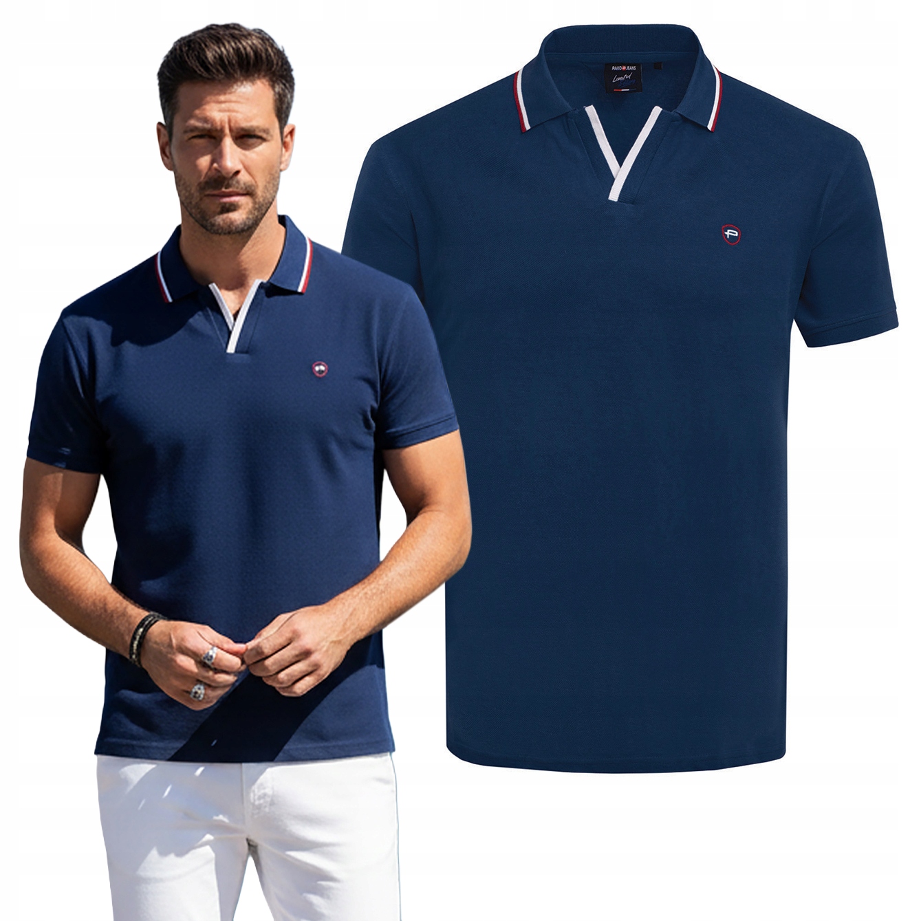 polokošile Pánské bez knoflíků Tmavě Modré Bavlněné Galium 3XL Pako Jeans