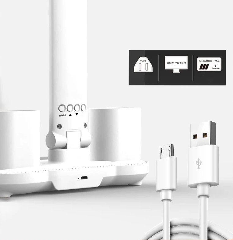 LAMPKA BIURKOWA LED 2-RAMIENNA 3BARWY ORGANIZER ZEGAR TERMOMETR WENTYLATOR Zasilanie sieciowe