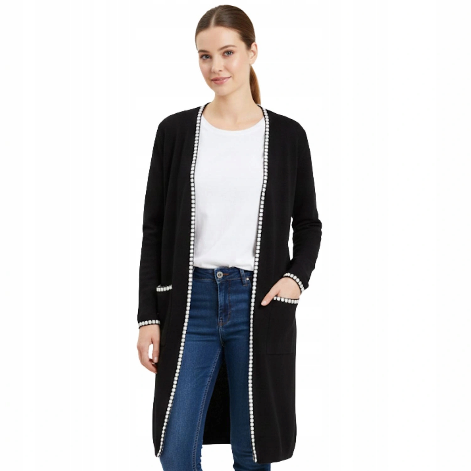 Elegantní dlouhý dámský kardigan Zara, klasický černý svetr vel. S