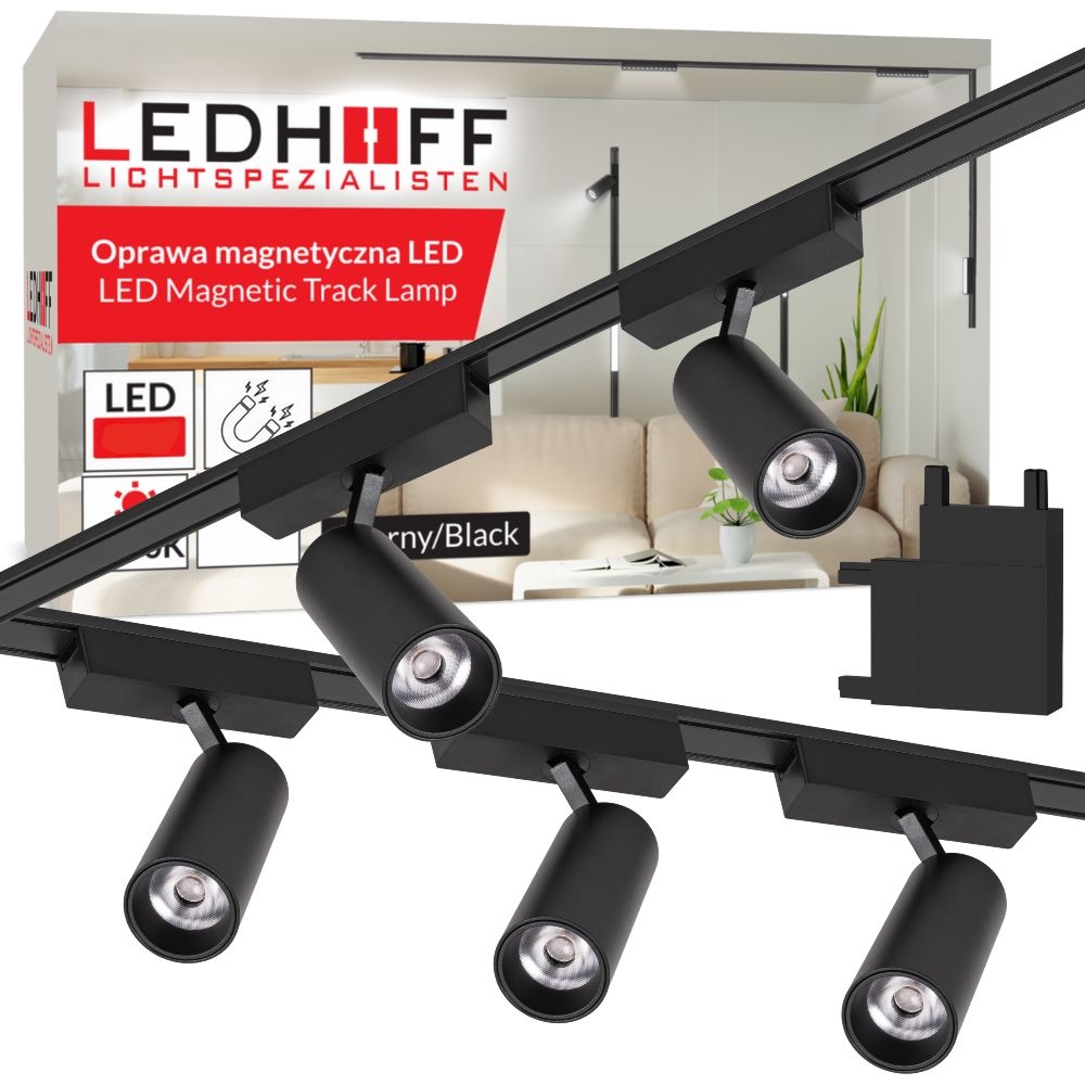 Magnetické koľajnicové osvetlenie Sada 2x Lišta 1m 5x Led reflektor Čierna