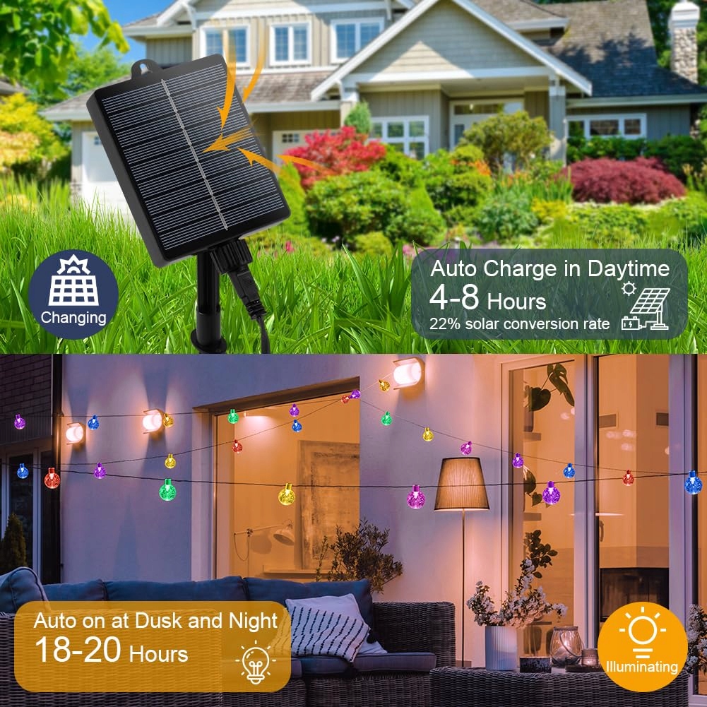 AUAUY Solarna Girlanda Zewnętrzna 7M 50 LED 8 Trybów IP65 Balkon Ogród — miniatura 4