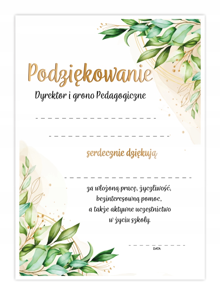 

Dyplom Podziękowania Dla Rodziców Szkoła