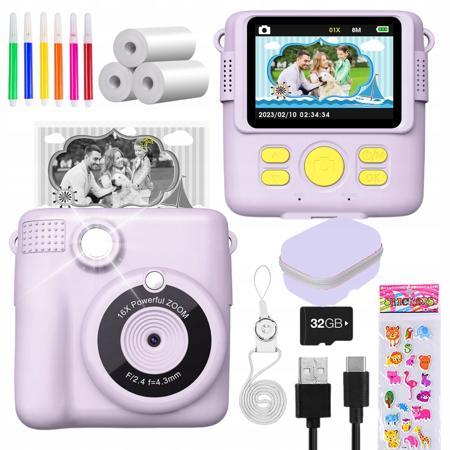 Instantní Fotoaparát Pro Děti Full Hd Mini Tiskárna 32GB Karta 3 Role