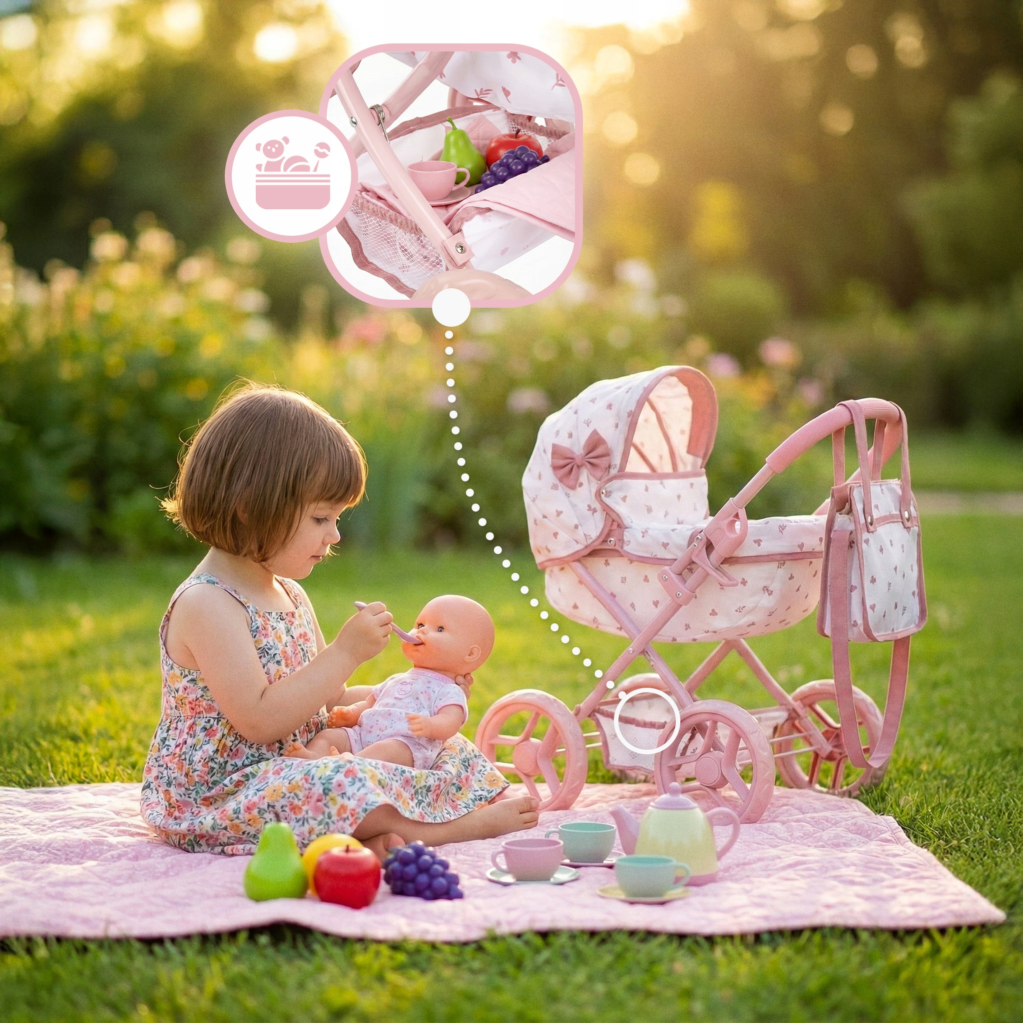 КОЛЯСКА ДЛЯ ЛЯЛЬОК ЛЮЛЬКА З СУМКОЮ ТА КОШИКОМ KINDERPLAY KP0263B